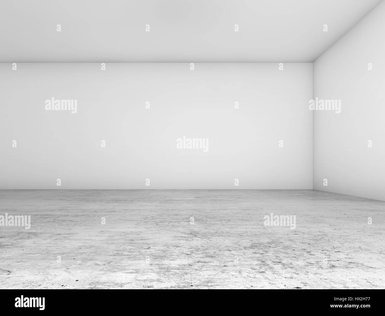 Abstrakte leeren Innenraum Hintergrund, weiße Wände und Betonboden, zeitgenössische Architekturdesign. 3D illustration Stockfoto