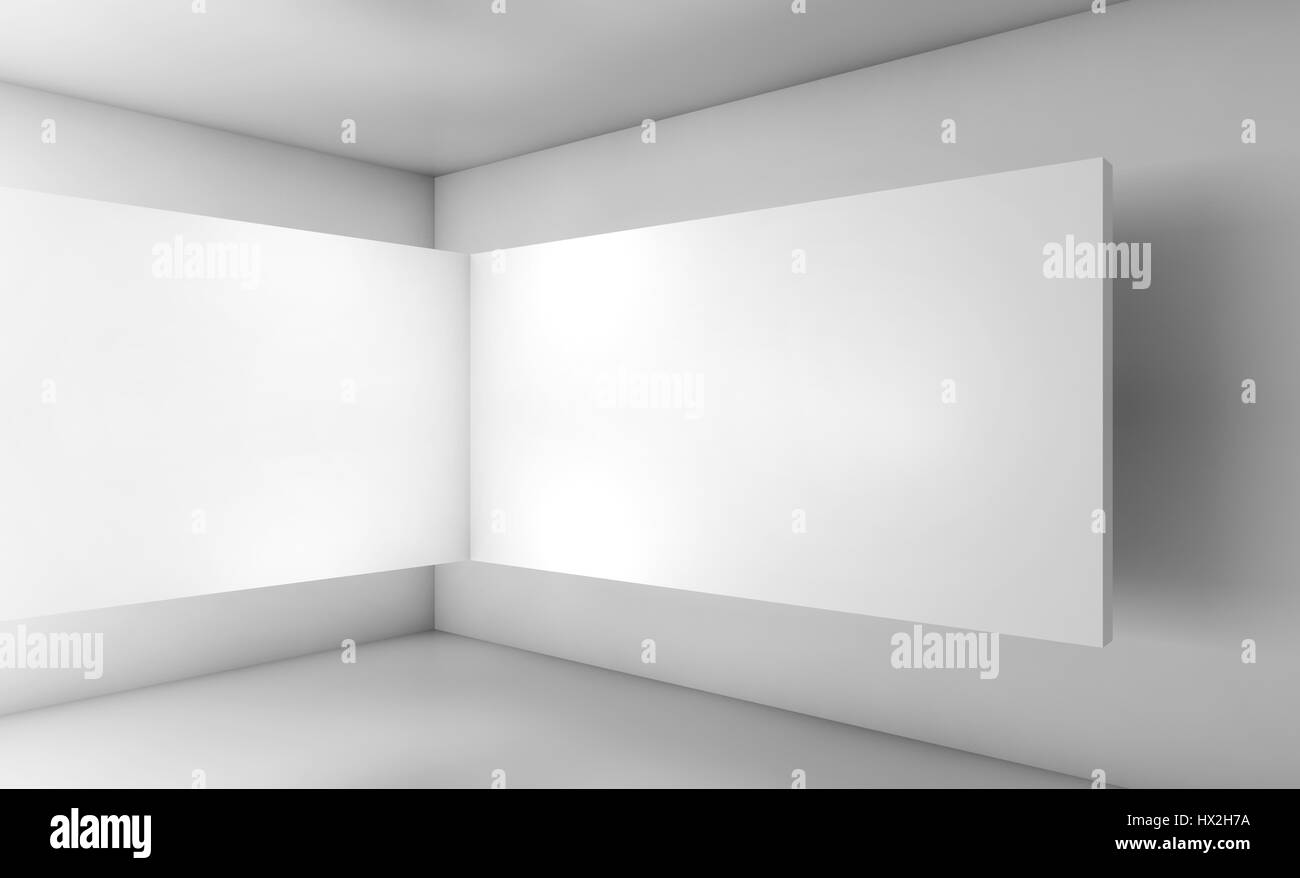 Abstrakte leeren Innenraum, weiße Wände Ecken Installation, zeitgenössische Architekturdesign. 3D illustration Stockfoto