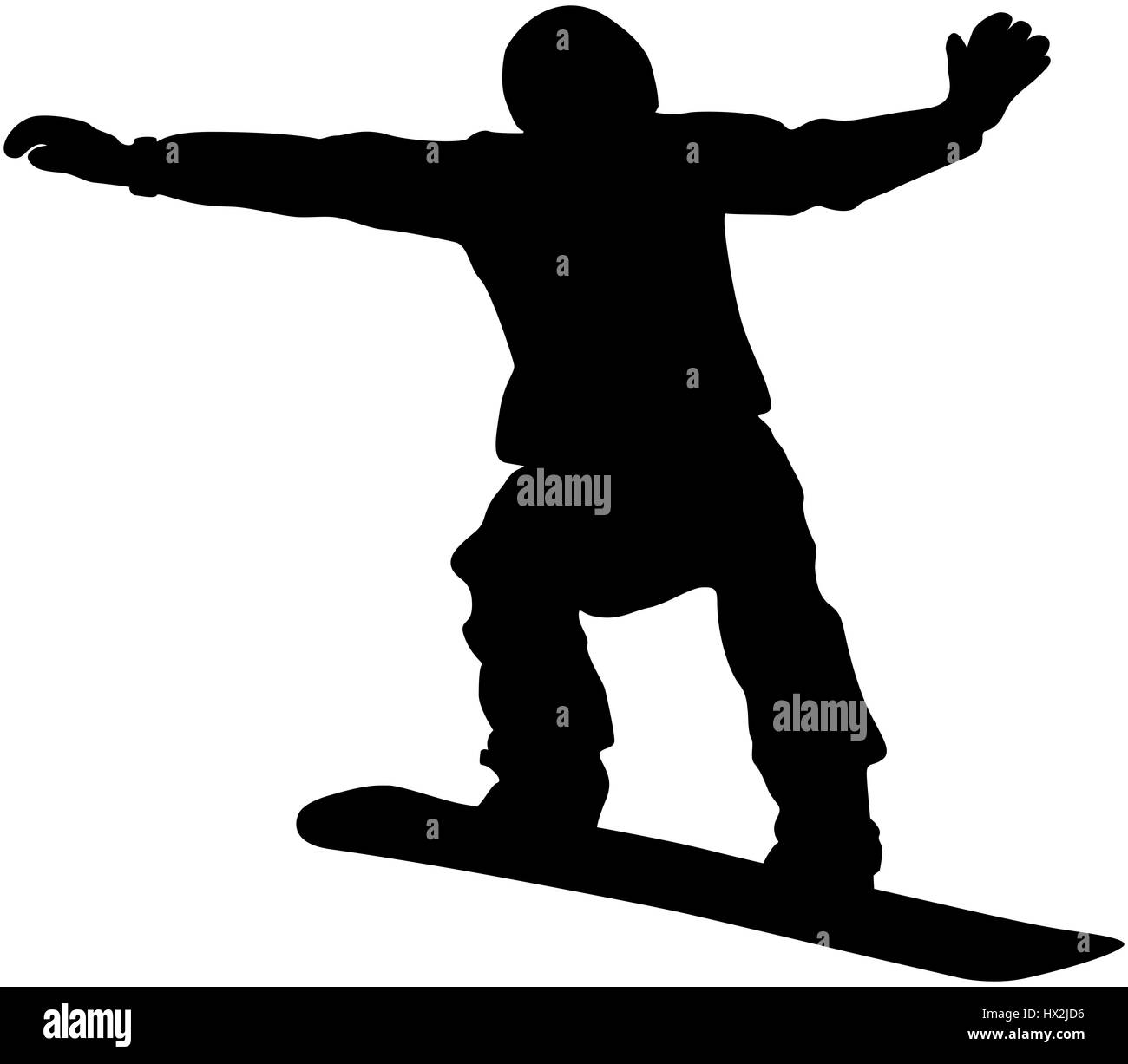 Snowboard Wettbewerb männliche Snowboarder springen schwarze silhouette Stockfoto