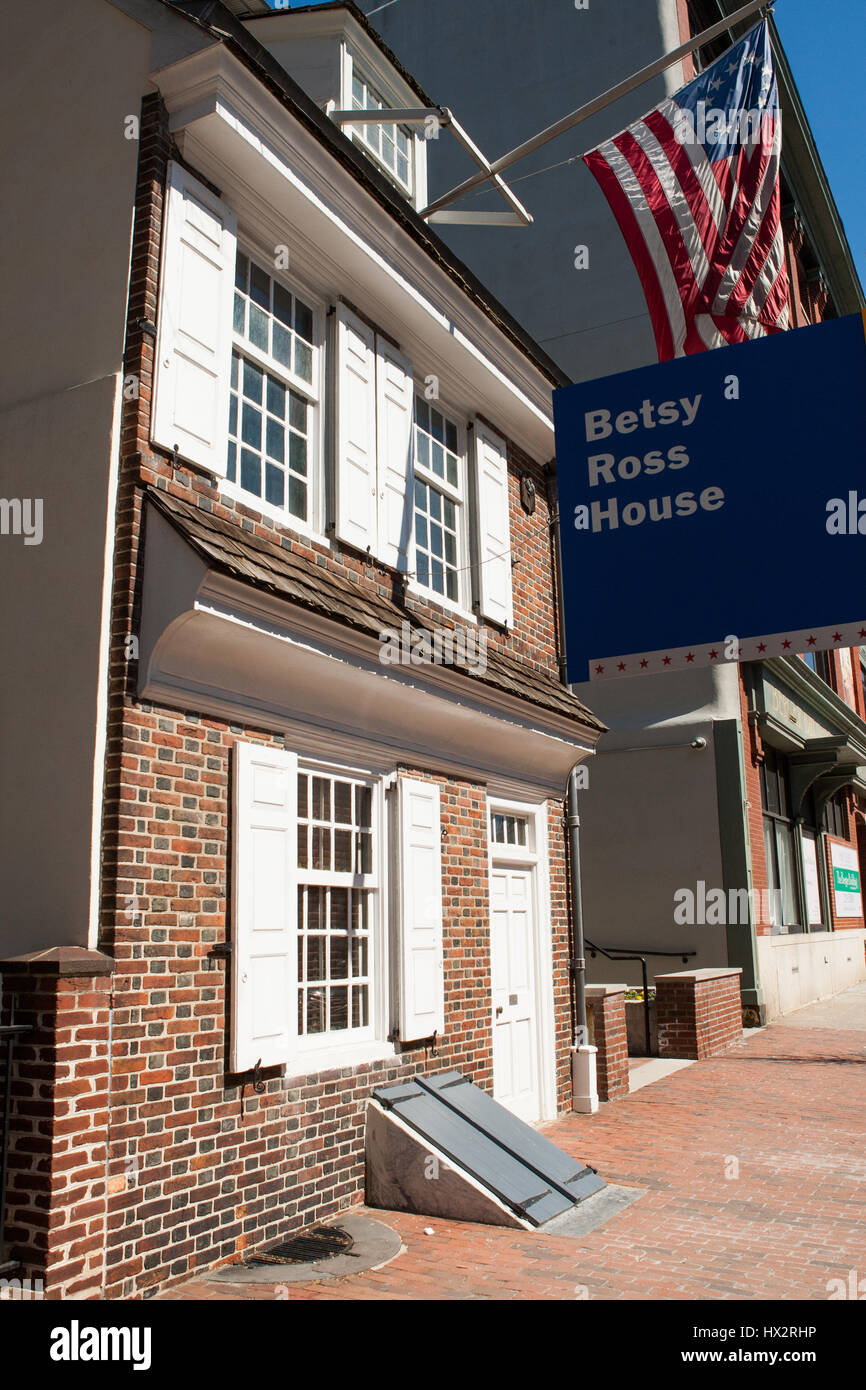Betsy Ross House, Philadelphia. Betys Ross ist zurückzuführen auf die ersten Stars And Stripes Flagge nähen. Stockfoto