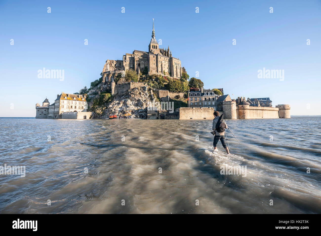 Mont Saint-Michel (Mont Saint Michel), Normandie, Nordwest-Frankreich: herbstlichen Flut Stockfoto