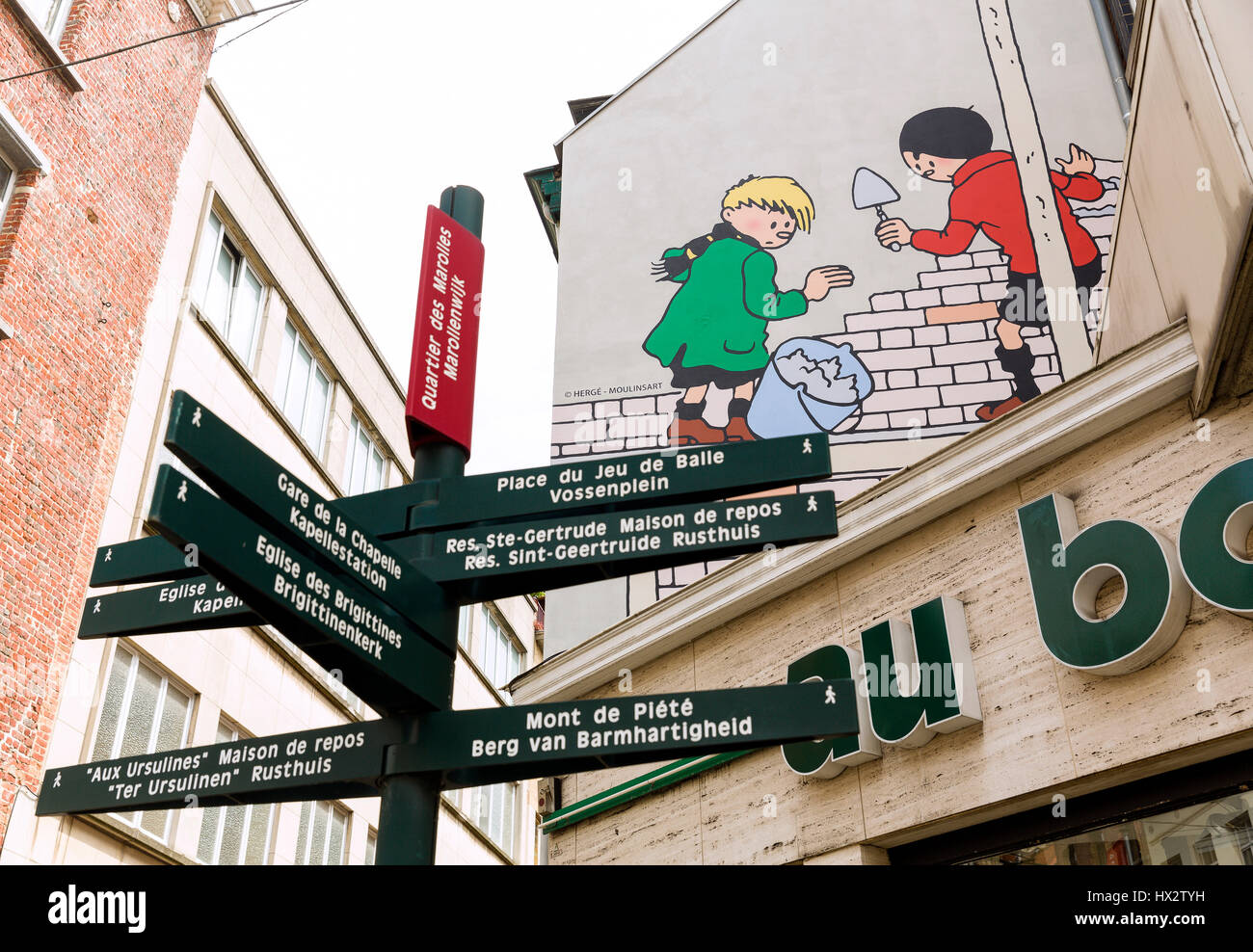 Belgien, Brüssel: Wandbild Darstellung schnell und Flupke Stockfoto