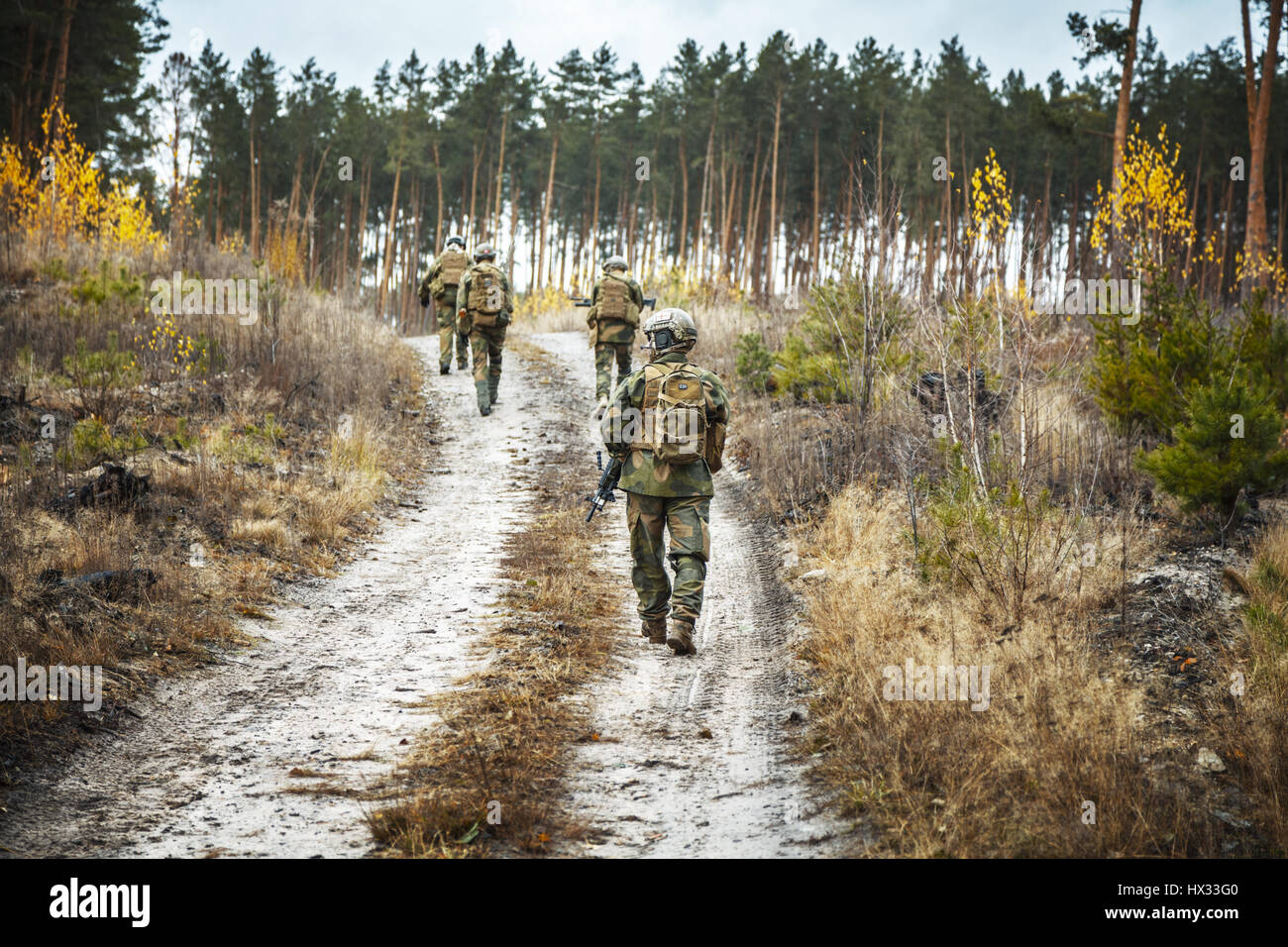 norwegische Soldaten im Wald Stockfoto