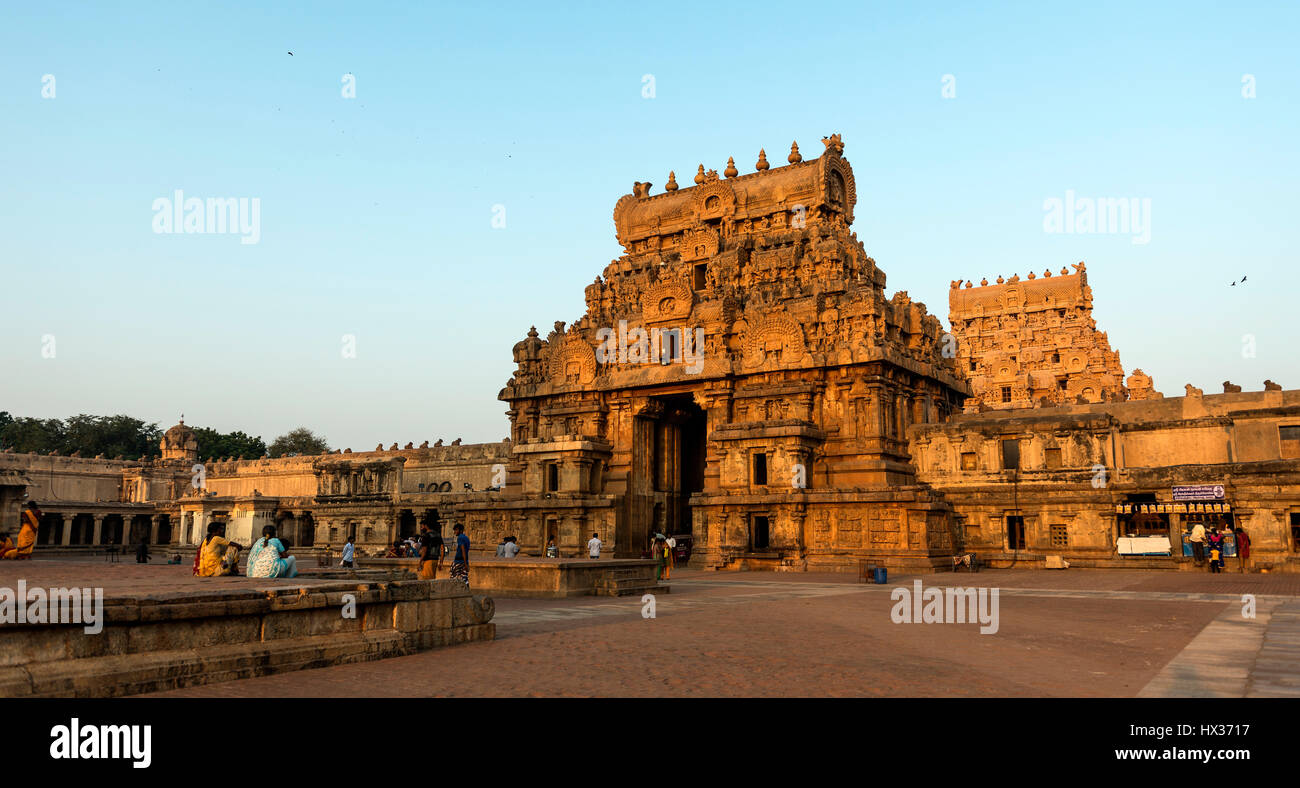 Brihadeeswarar Tempels, Gopuram oder Tor Turm, Thanjavur, Tamil Nadu, Indien Stockfoto