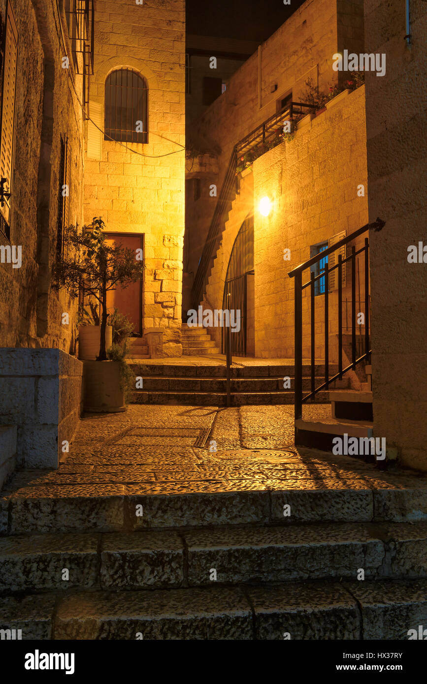 Nacht Straße in der Altstadt von Jerusalem, Israel. Stockfoto