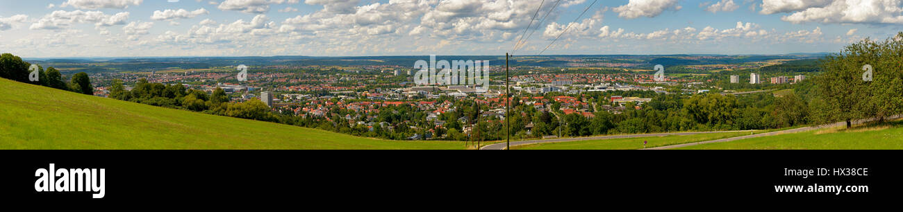 Panoramablick von der Schwäbischen Alb in Reutlingen, Baden-Württemberg, Deutschland Stockfoto