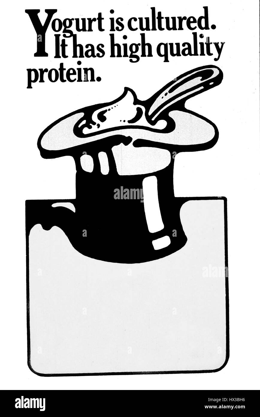 Plakat, ausgestellt durch die ärztliche Kunst und Fotografie Teil der National Institutes of Health, Darstellung einen Zylinderhut gefüllt mit Joghurt, die Menschen ermutigen, Joghurt, Essen 1985. Mit freundlicher Genehmigung National Library of Medicine. Stockfoto