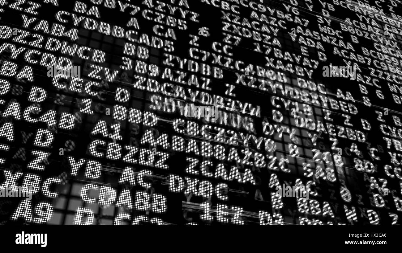 3D Darstellung der abstrakten Datencode auf Schwarz in perspektivischer Darstellung Stockfoto