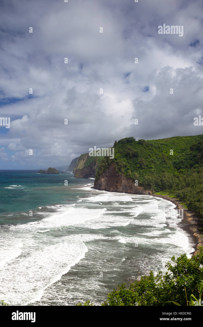 Blick auf die Nord Küste von Big Island, Hawaii, USA, im Pololu Valley. Stockfoto