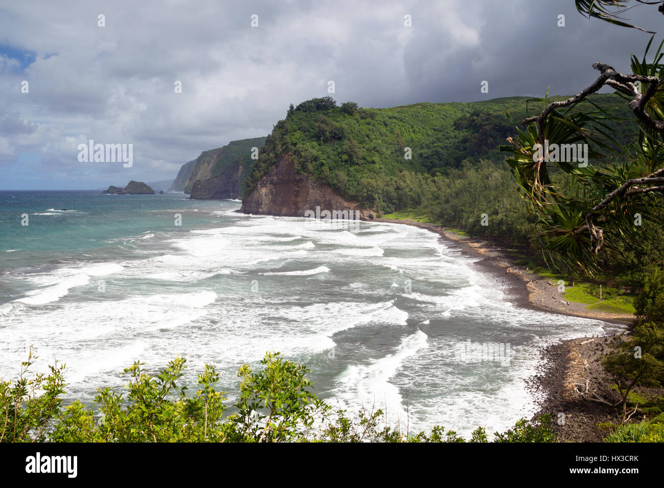 Blick auf die Nord Küste von Big Island, Hawaii, USA, im Pololu Valley. Stockfoto