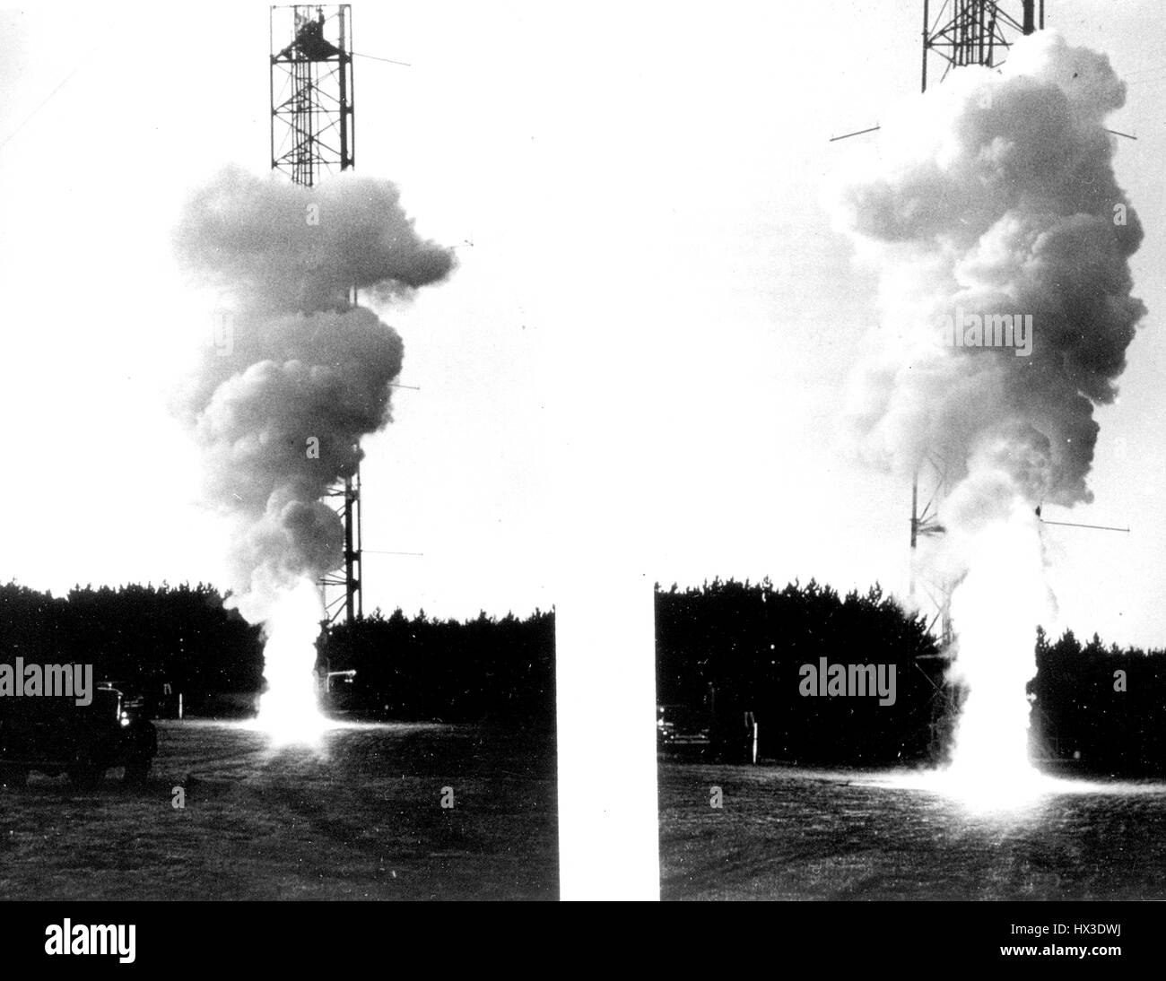 Experimente mit Raketentreibstoff, Verbreitung und Höhe der Wolken von unfallbedingten Freisetzungen, 1965 vorherzusagen. Bild mit freundlicher Genehmigung US Department of Energy. Stockfoto