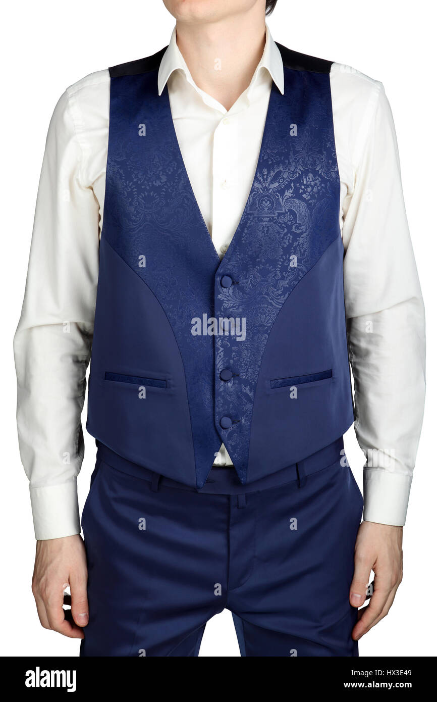 Mit blau gemusterte Weste für Herren Hochzeit Anzug Bräutigam isoliert auf  weißem Hintergrund Stockfotografie - Alamy
