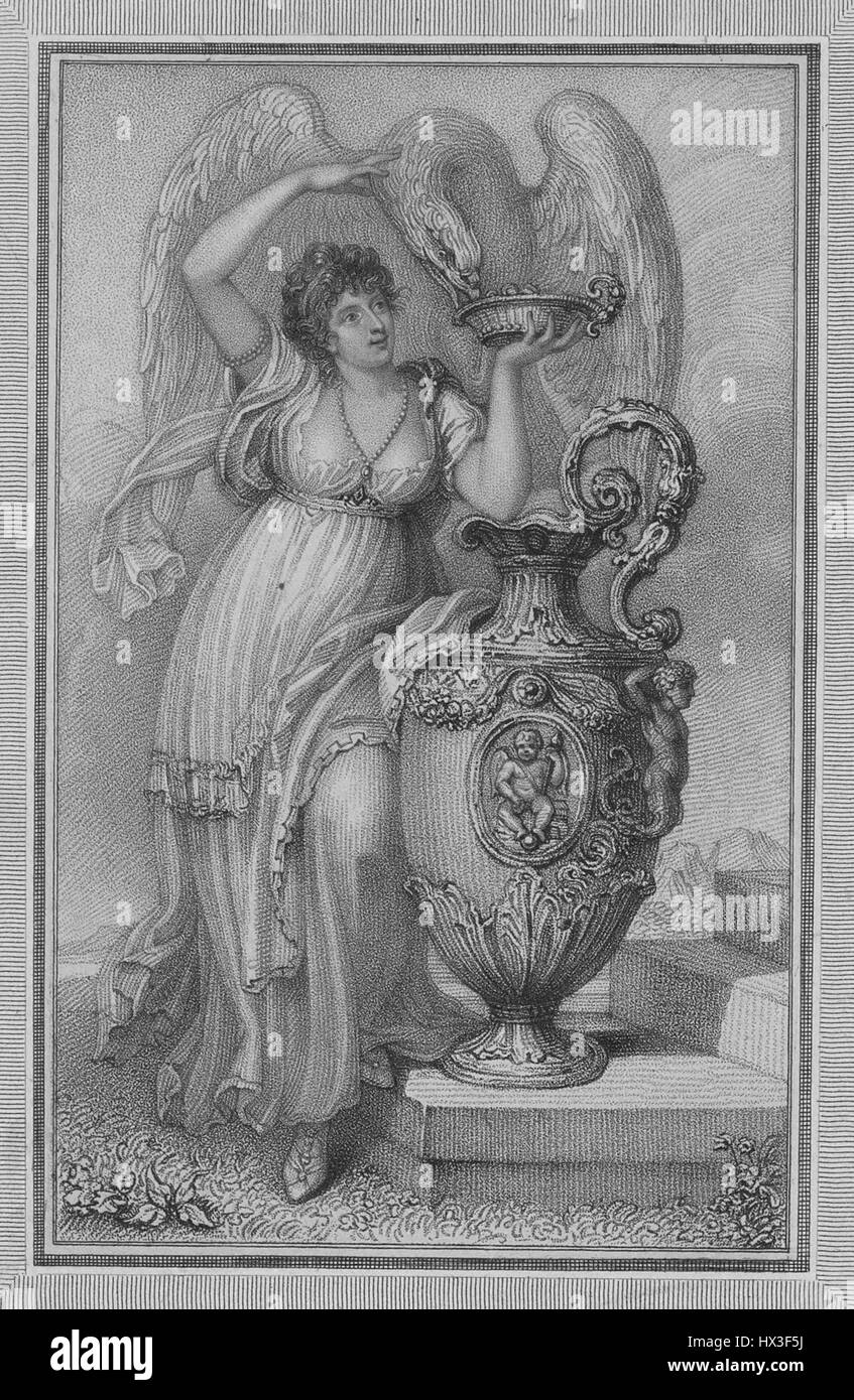 Voller Länge stehen Porträt von Anna Maria Russell, Herzogin von Bedford, der die Dame des Bedchamber für Königin Victoria, war Fütterung eine große vogelartigen Kreatur und reich verzierte Vase, 1805. Von der New York Public Library. Stockfoto