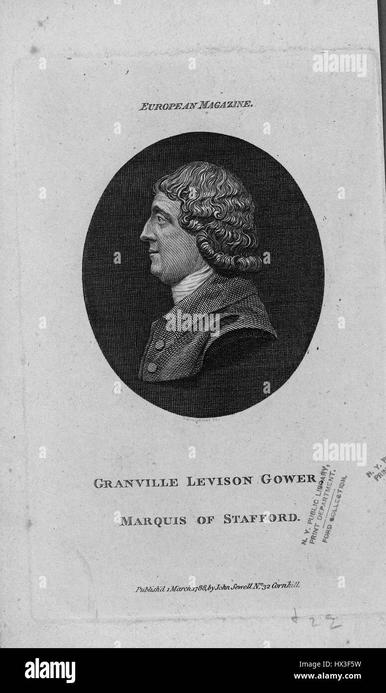 Brust, Porträt von Granville Levison Gower, Marquis von Stafford, im Profil, 1788. Von der New York Public Library. Stockfoto