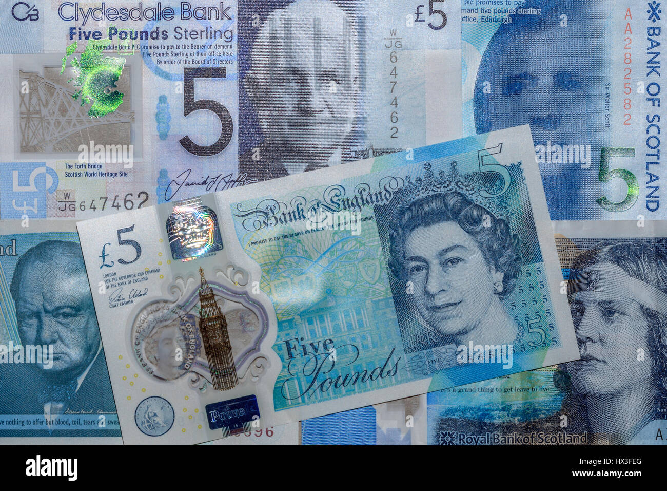 Vereinigtes Königreich, englische und schottische Banknoten Stockfoto