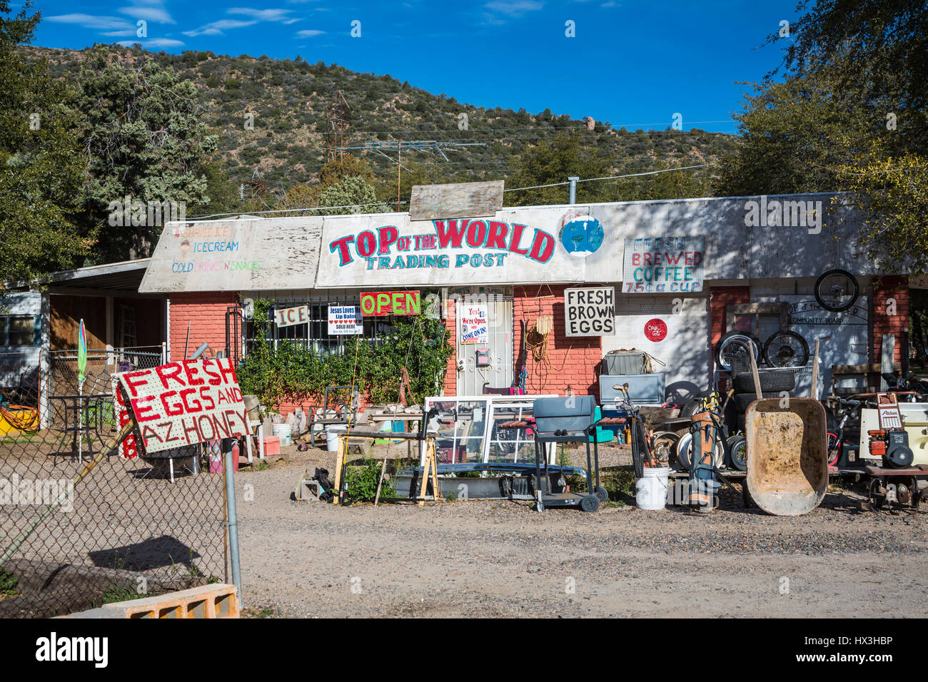 Die Spitze der World Trading Post Lagern in Miami, Arizona, USA. Stockfoto