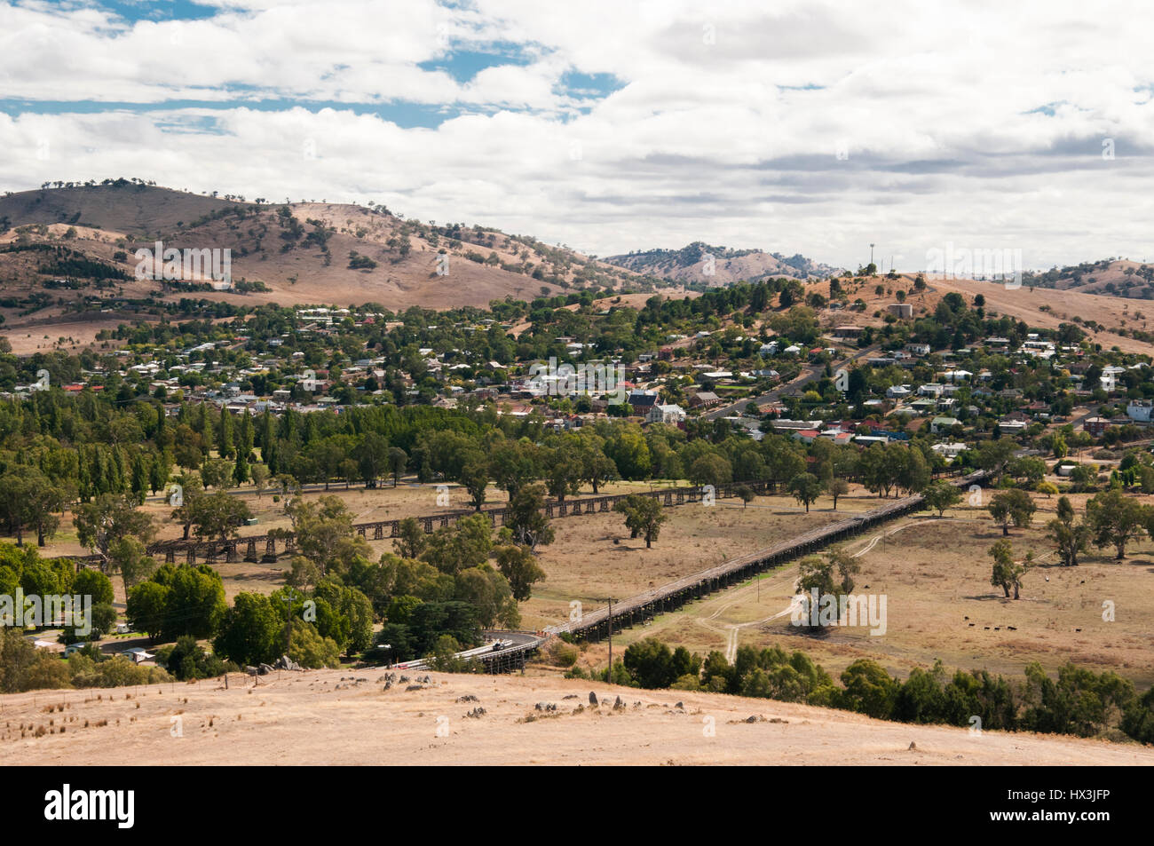 Hume Highway Road-Trip, Australien: historische Straßen- und Brücken der Murrumbidgee River Aue bei Gundagai, NSW Stockfoto
