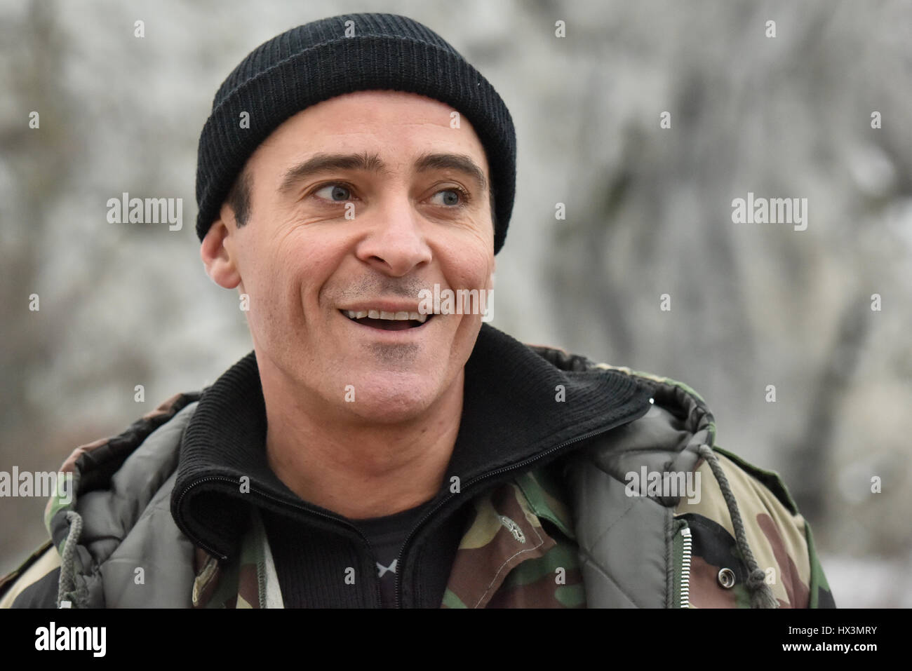 Schauspieler Goran Visnjic am Filmset von 'Allgemein' in Gracac, Kroatien, unter der Regie von Antun Vrdoljak. Der Film ist über das Leben von General Ante Gotovina.  Mitwirkende: Goran Visnjic wo: Gracac, Kroatien bei: 21. Februar 2017 Credit: WENN.com ** nur verfügbar für die Veröffentlichung in UK, USA, Deutschland, Österreich, Schweiz ** Stockfoto