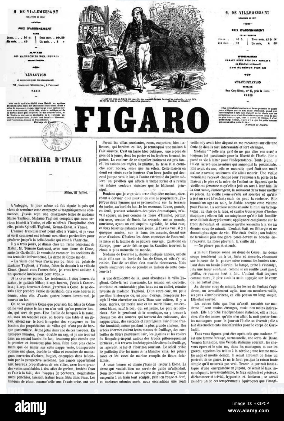 Le Figaro 26 Juillet 1859 Stockfoto