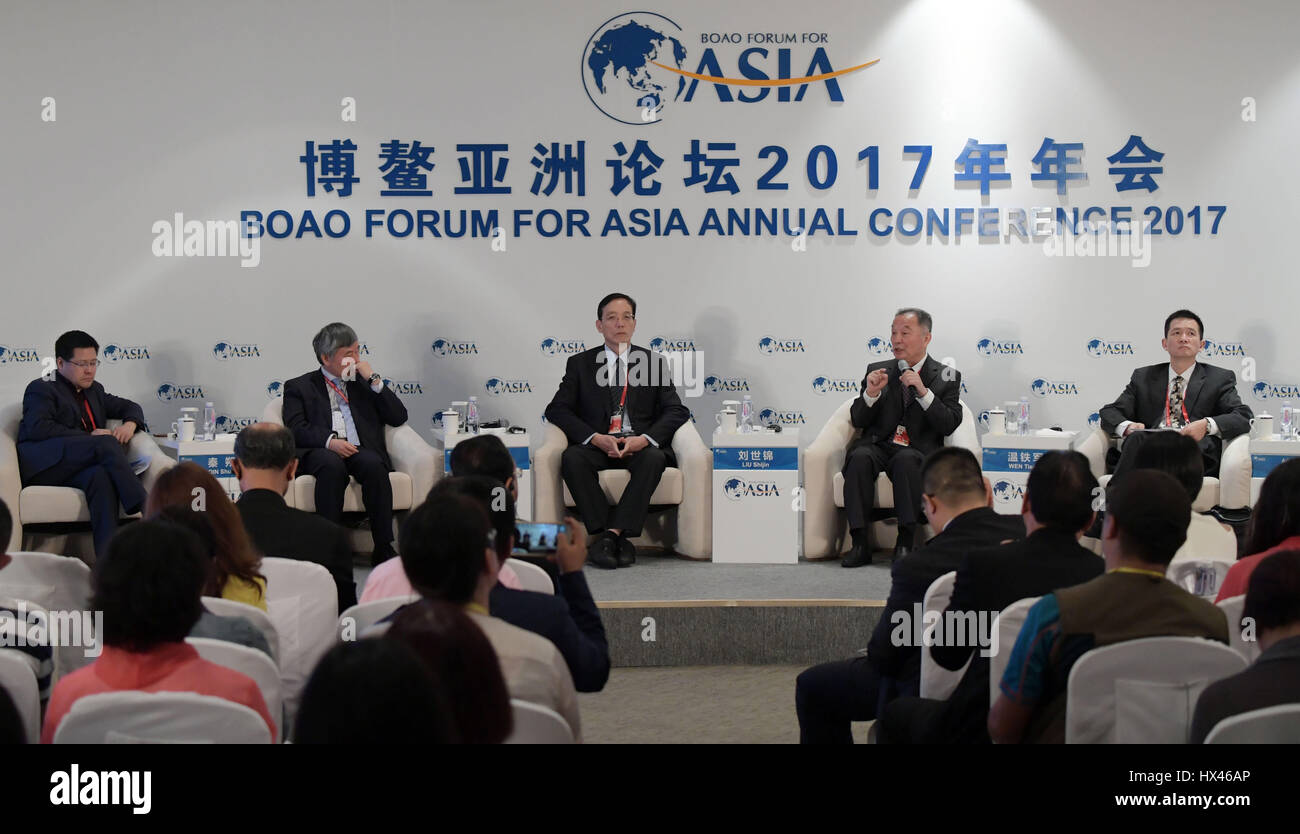 Boao, Chinas Provinz Hainan. 24. März 2017. Die Sitzung des "der neuen Bodenreform: Experimente und darüber hinaus" findet in Boao Forum für Asien jährliche Konferenz 2017 in Boao, Süd-China Provinz Hainan, 24. März 2017 statt. Bildnachweis: Yang Guanyu/Xinhua/Alamy Live-Nachrichten Stockfoto