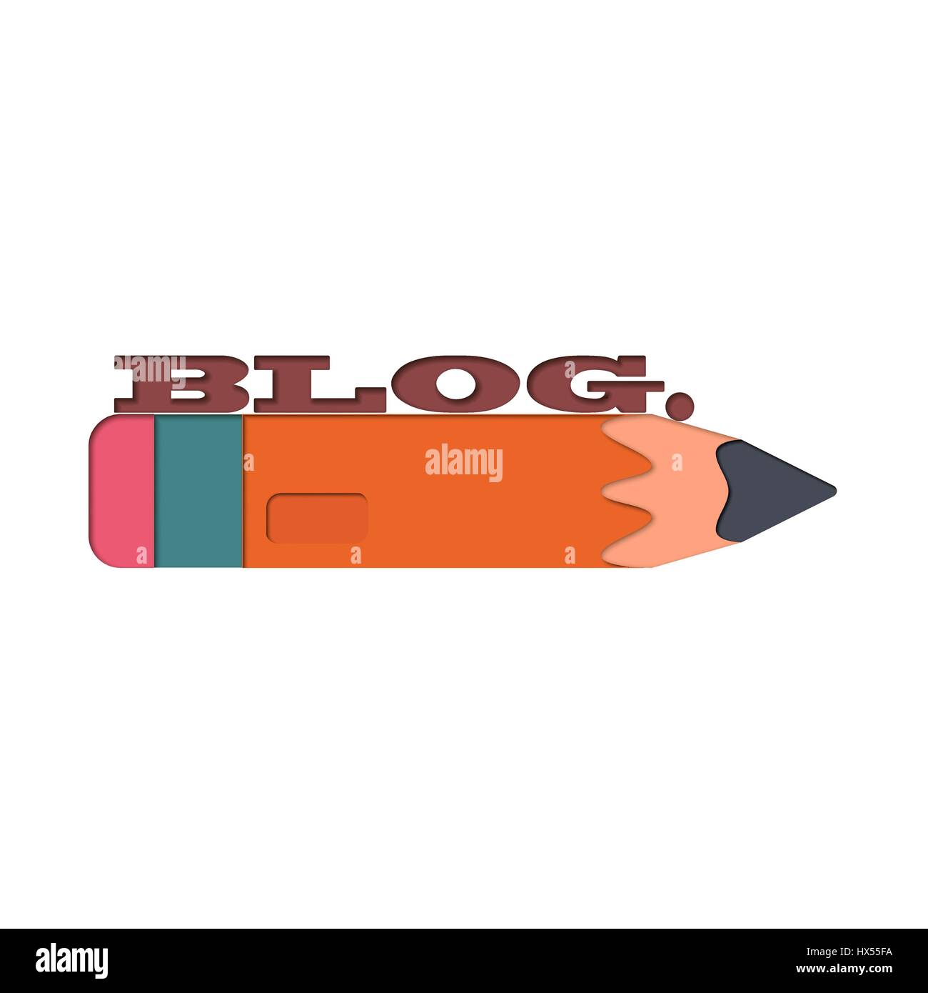 Symbol-Blog. Das Layout des Blogs. Bleistift mit Text, das soziale Blog symbolisiert. Stock Vektor