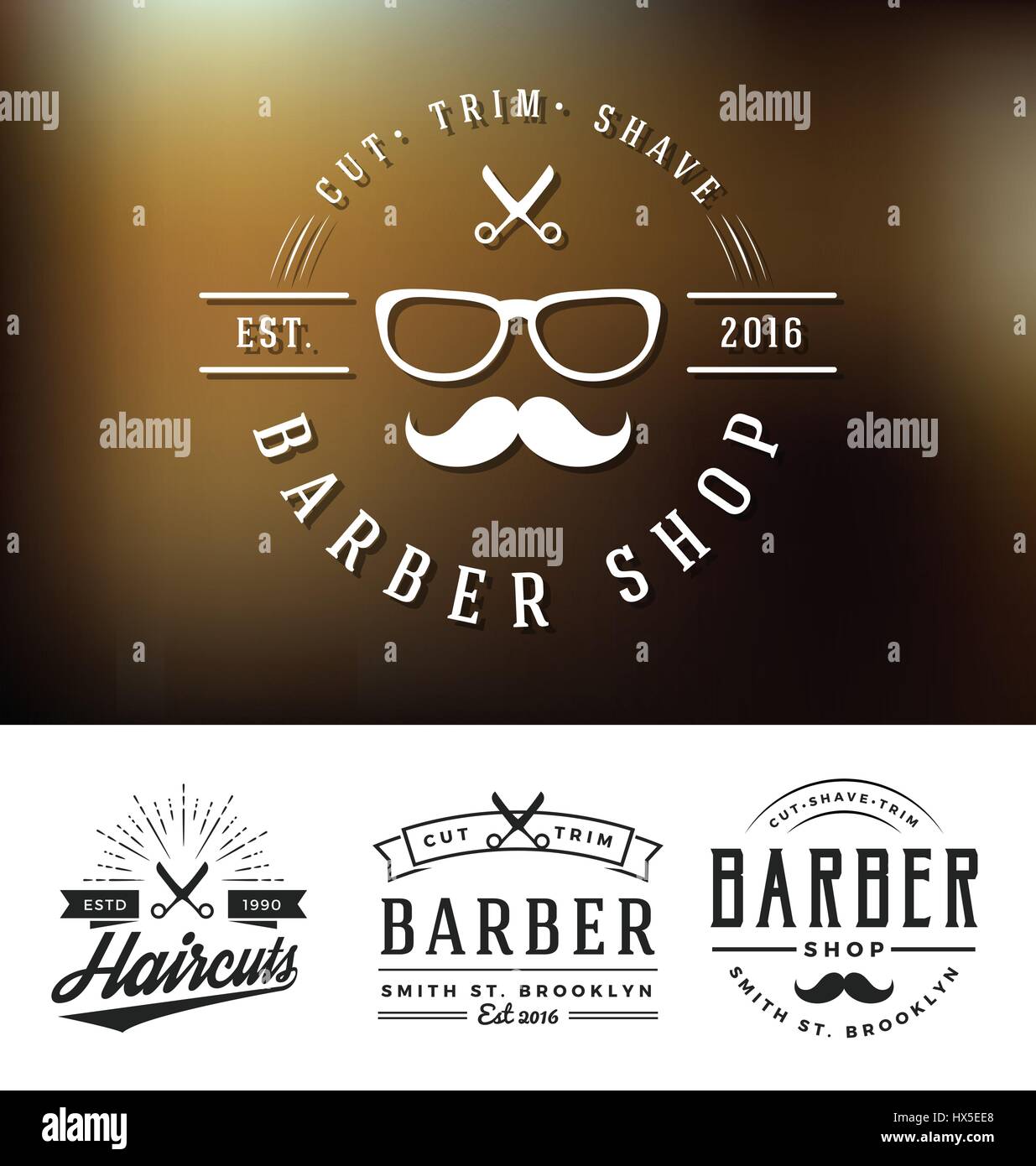 Satz Von Barber Shop Logo Und Dekorative Aufkleber Design Retro Vintage Abzeichen Logo Fur Friseur Vektor Illustration Stock Vektorgrafik Alamy