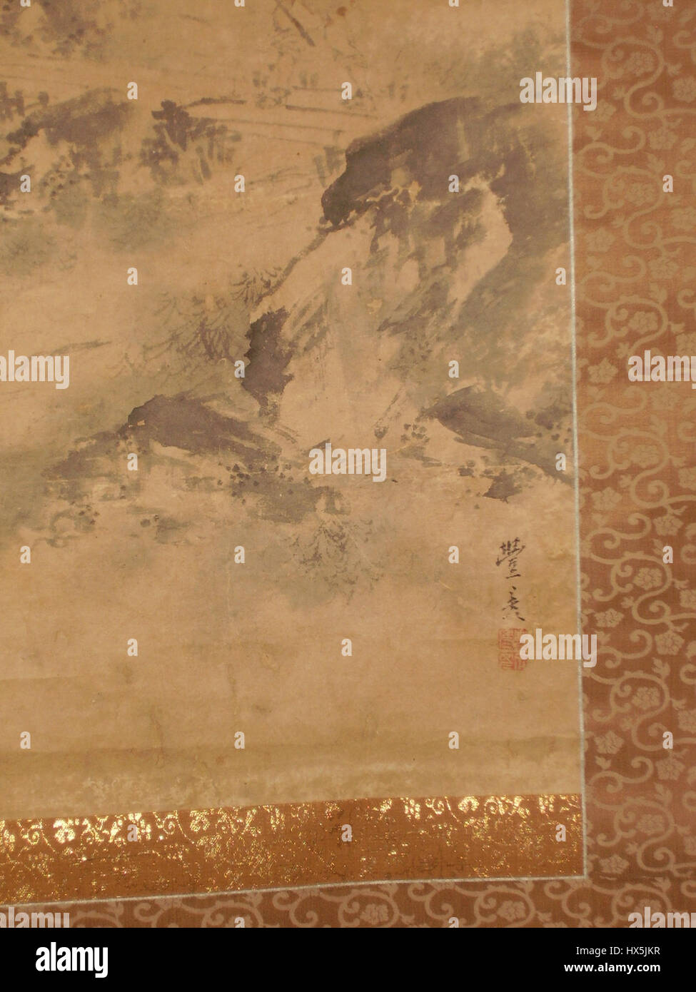 Woodsman.Okamoto Toyohiko Signatur & seal.sansui.sumi e.wittig Sammlung Malerei 25.April testen image.detail der Unterschrift & seal.03 Stockfoto