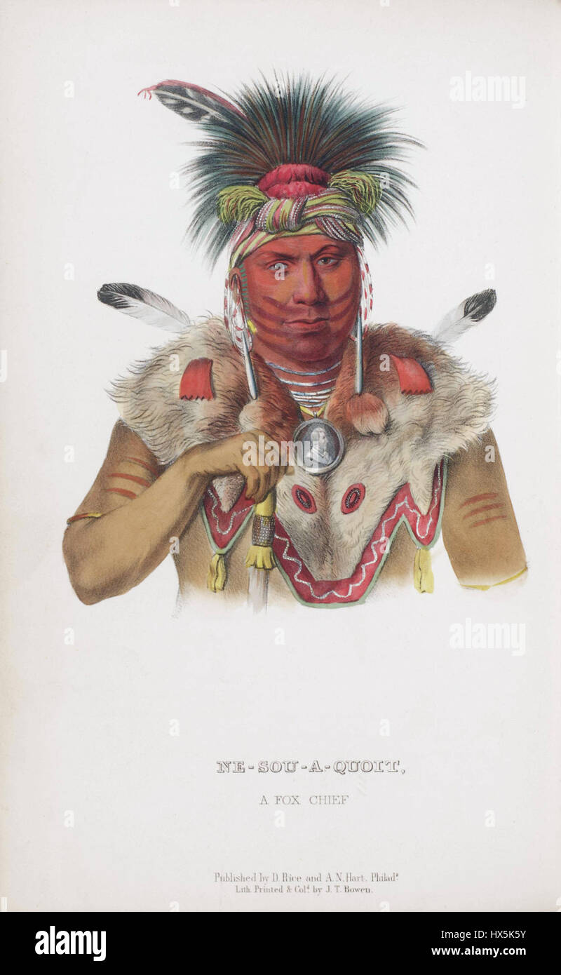 Ne Sou A Quoit, ein Fox-Häuptling, aus der Geschichte der indischen Stämme von Nordamerika, von Thomas L McKenney (1785 1859) und James Hall (1793 1868) Stockfoto