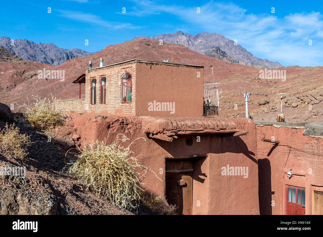 Häuser in berühmten roten Dorf Abyāneh in Natanz County, Provinz Isfahan, Iran Stockfoto