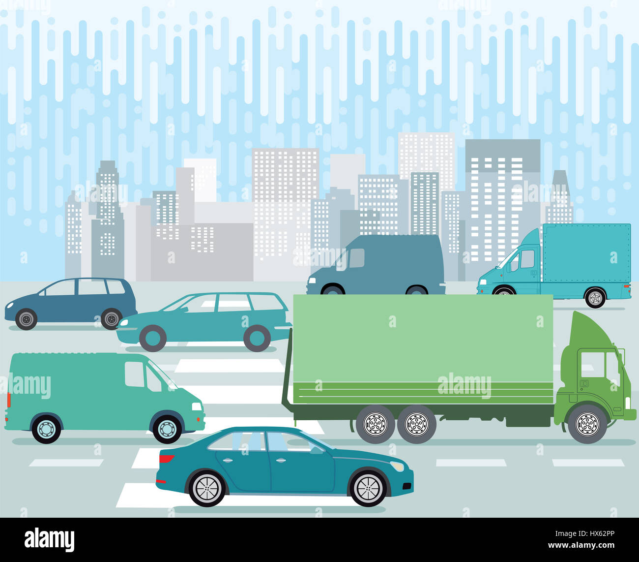 Stadtteil mit Autobahn, Straßenverkehr Stockfoto