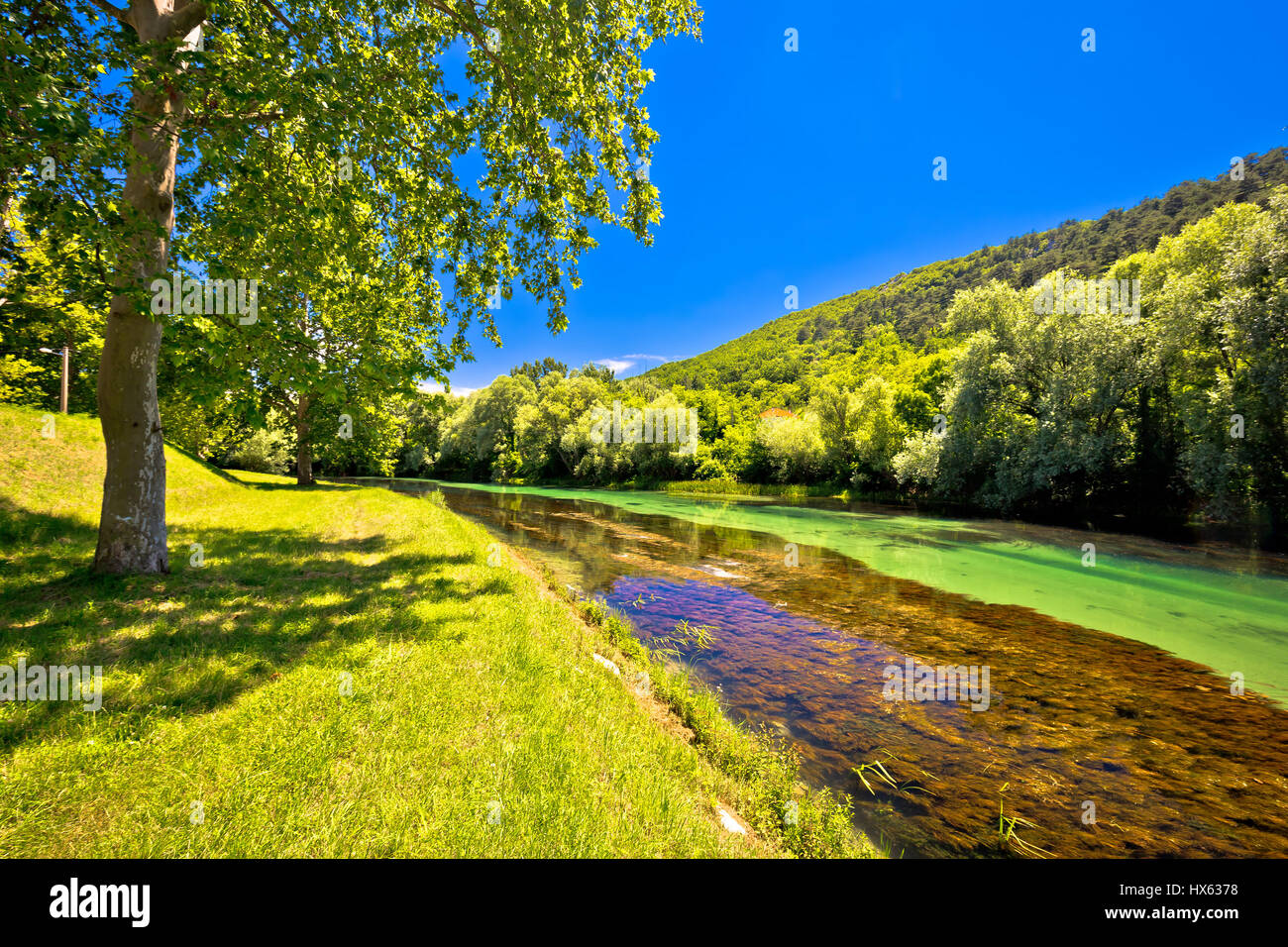 Idyllische Fluss Krka in Knin Landschaft, dalmatinischen Zagore, Kroatien Stockfoto
