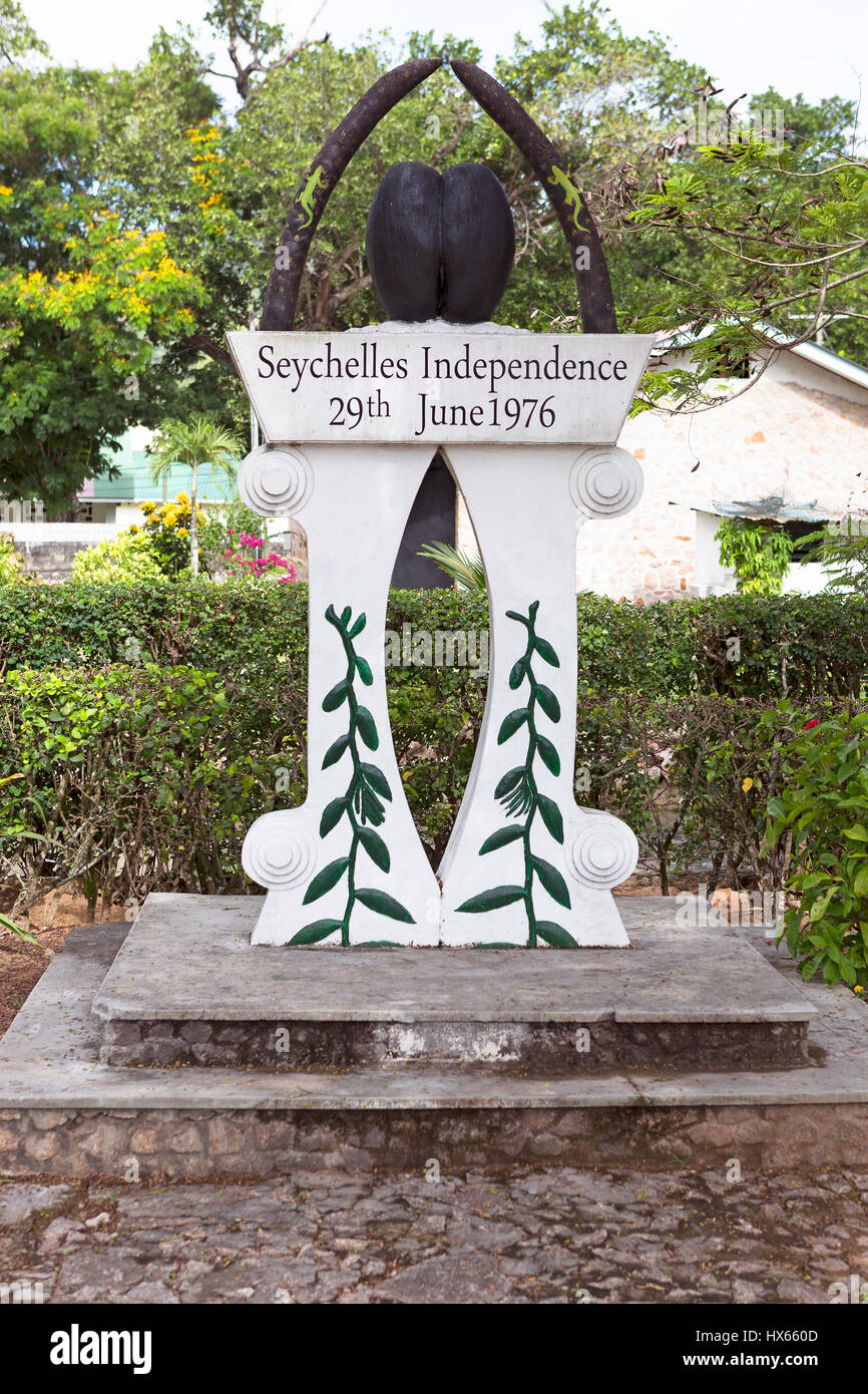 Unabhängigkeits-Denkmal, Insel Praslin, Seychellen Stockfoto