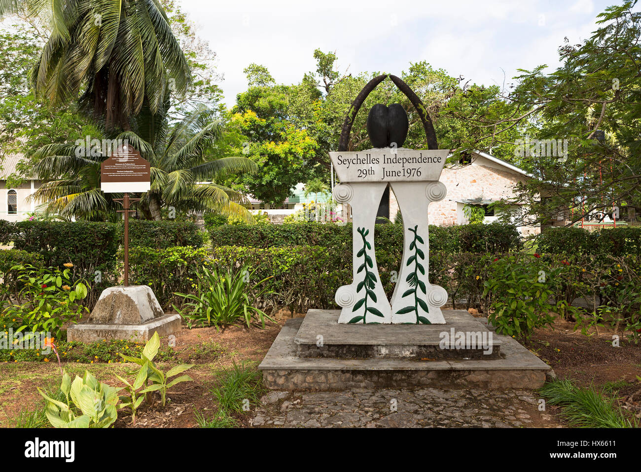 Unabhängigkeits-Denkmal, Insel Praslin, Seychellen Stockfoto