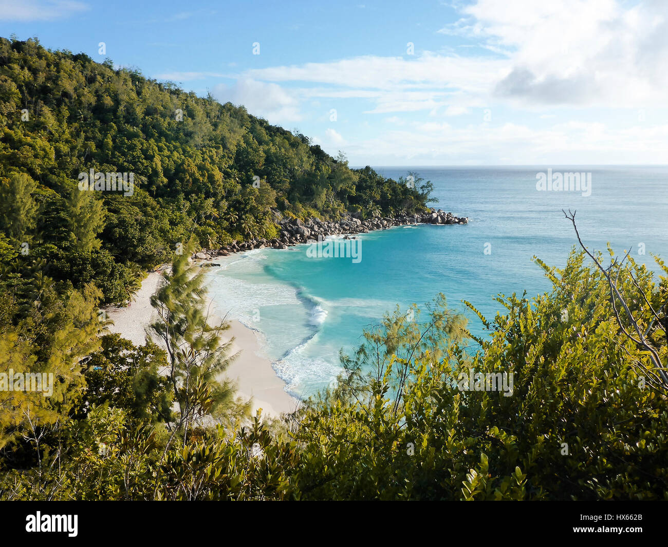 Tropischen Panoramablick auf Praslin Island, Seychellen Stockfoto