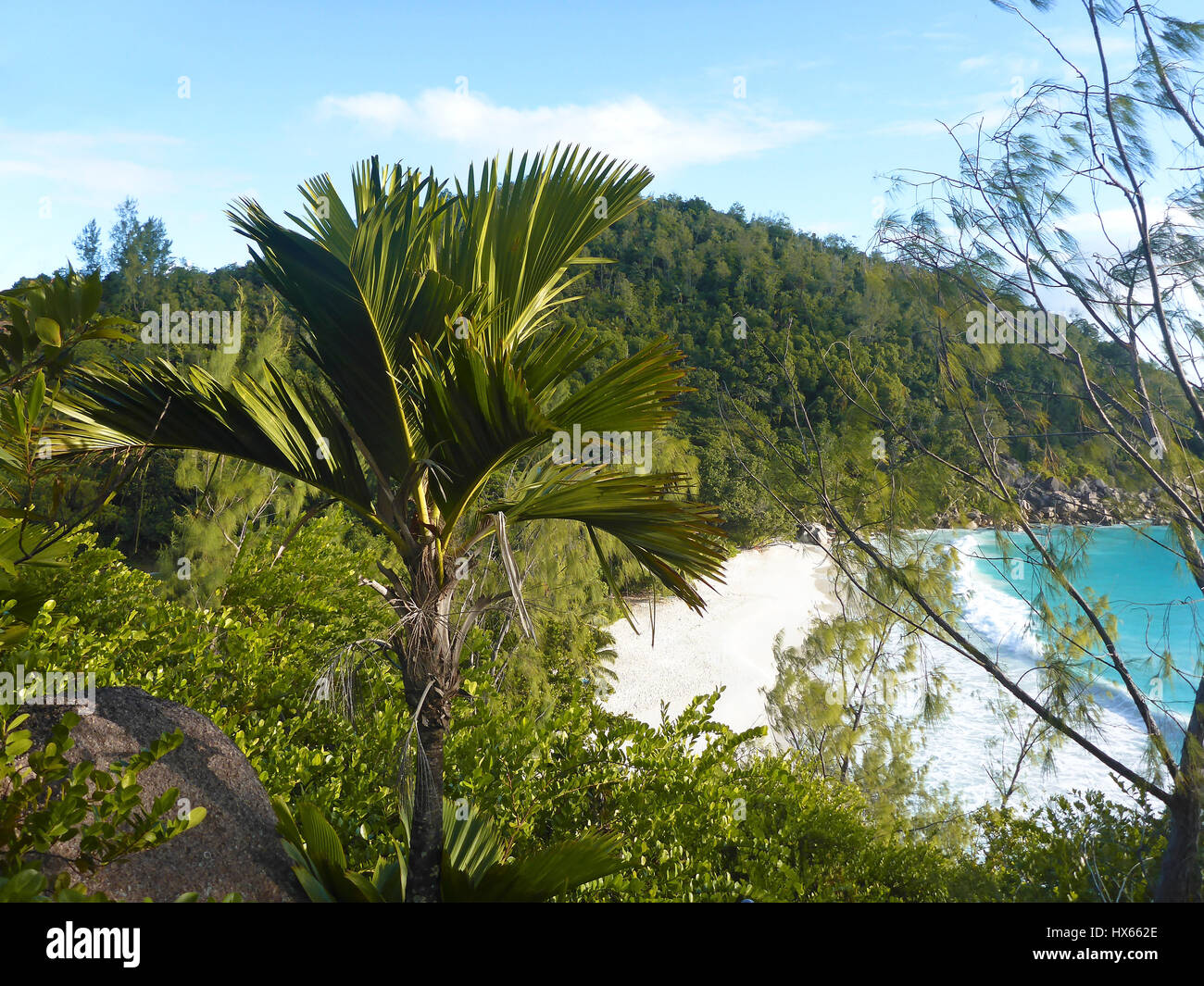 Tropischen Panoramablick auf Praslin Island, Seychellen Stockfoto