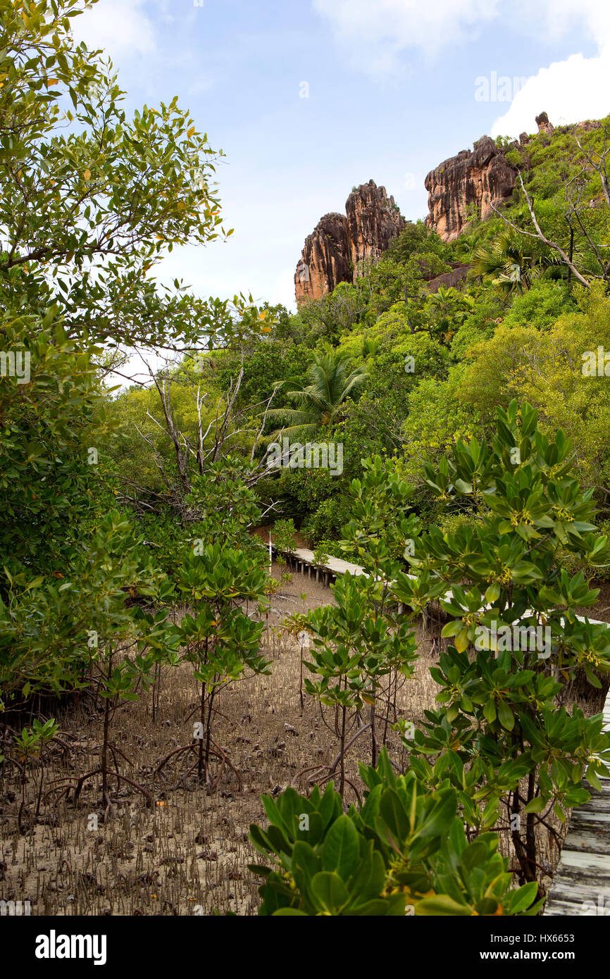Landschaft auf Curieuse Island, Seychellen Stockfoto