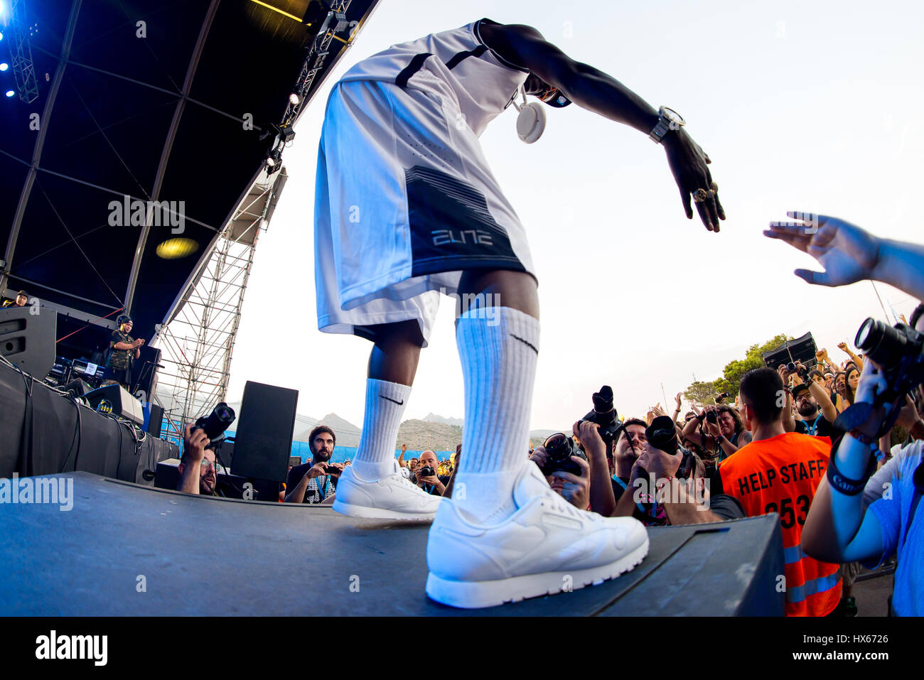 BENICASSIM, Spanien - JUL 19: Public Enemy (Hip-Hop-Gruppe) im Konzert am FIB Festival am 19. Juli 2015 in Benicassim, Spanien. Stockfoto