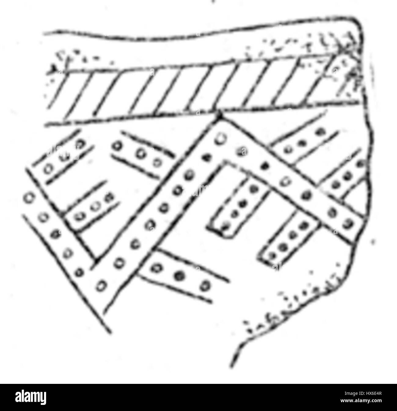 Die „Srubnaya-Keramik“ von Donets bezieht sich auf alte Töpferwaren aus der Donets-Kultur, einer archäologischen Stätte in der Ukraine. Diese Keramiken spiegeln die kulturellen Praktiken der bronzezeitlichen Völker der Region wider und zeigen funktionelle und dekorative Gegenstände. Stockfoto