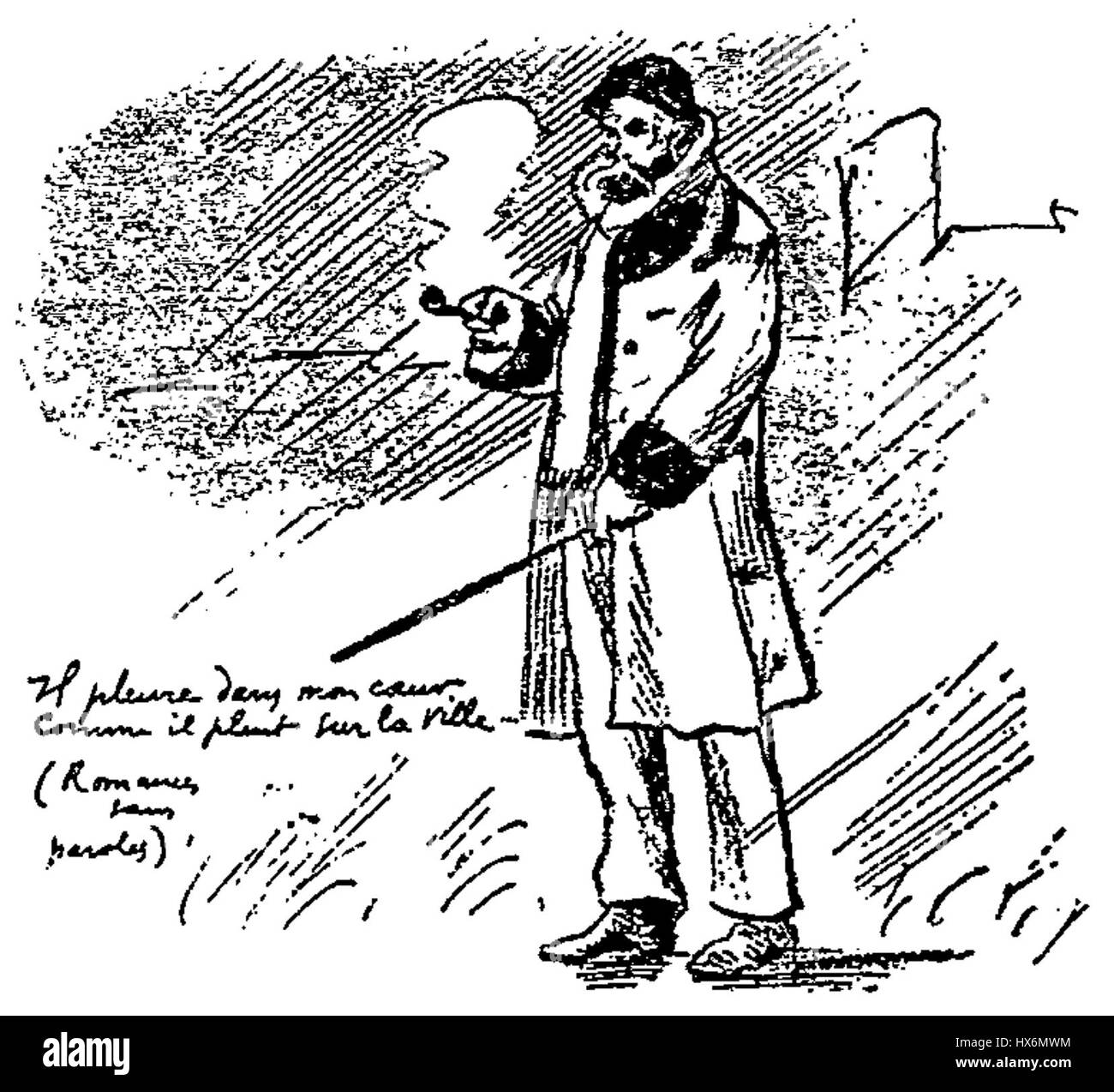 Das Porträt von Paul Verlaine von Cazals mit dem Titel „Il pleure dans MON coeur“ stellt den französischen Dichter in melancholischer Stimmung dar und verkörpert die Themen der Traurigkeit und Sehnsucht, die in seiner Dichtung gegenwärtig sind. Das Bild spiegelt Verlaines emotionale Tiefe und seine Verbindung zur symbolischen Bewegung wider. Stockfoto