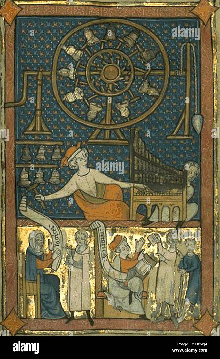 Das Septem artes liberales 2 aus den Rothschild Canticles veranschaulicht die sieben liberalen Künste in lebendiger Detaildarstellung und demonstriert die detaillierte Illuminationen und Handschriftentradition der mittelalterlichen europäischen Kunst. Stockfoto