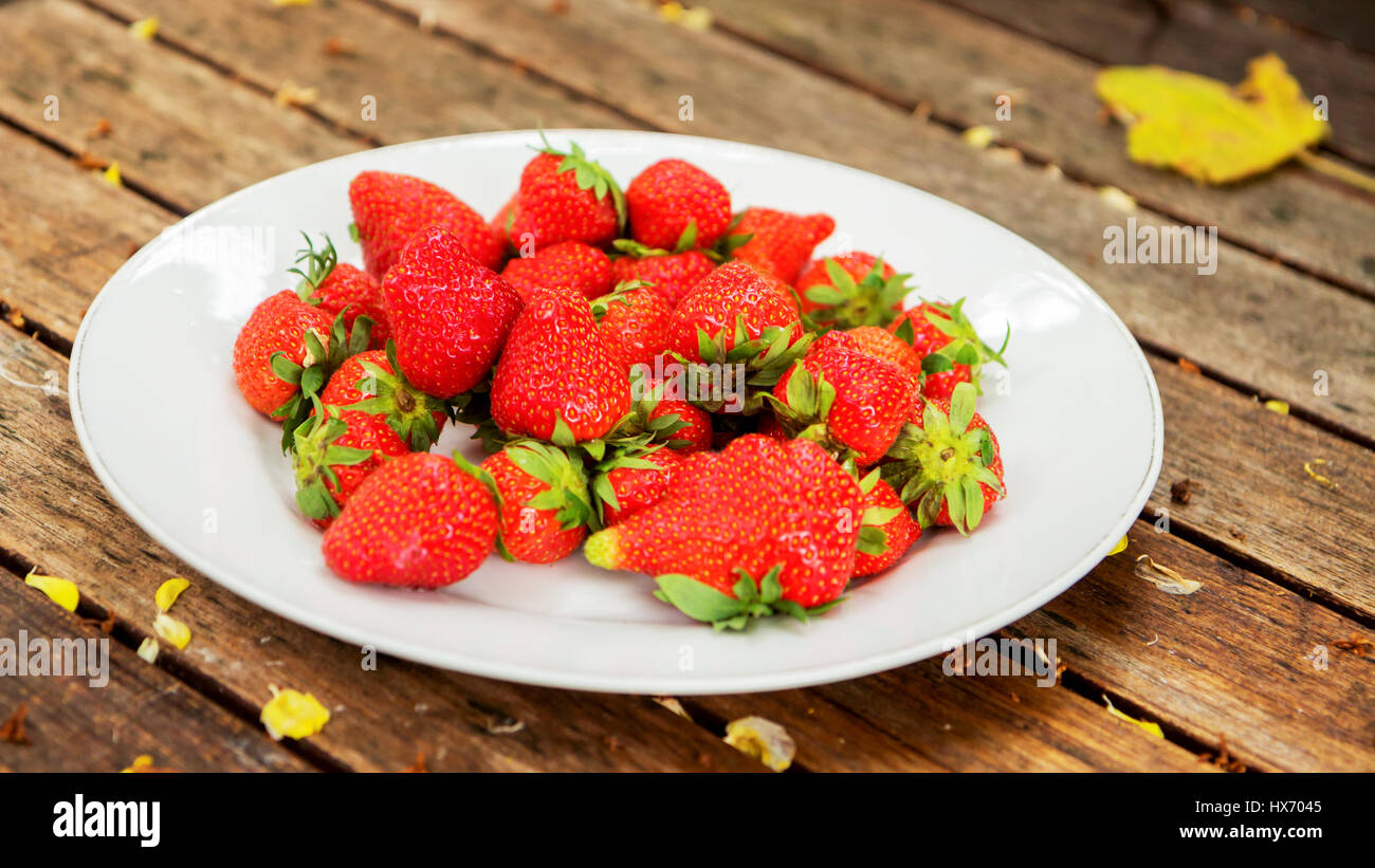 Erdbeeren auf einem Teller angezeigt Stockfoto