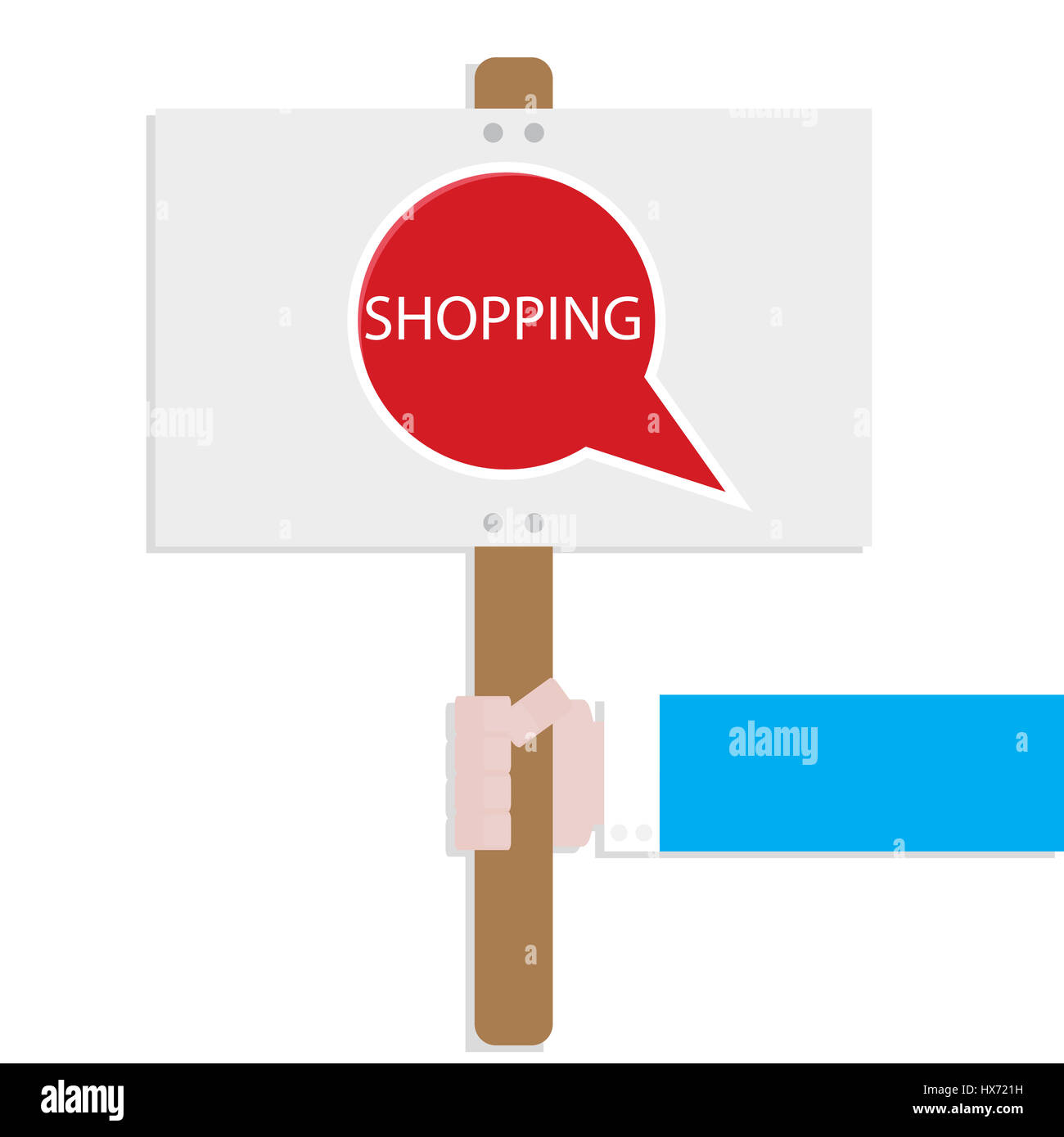 Hand halten Werbung Banner einkaufen. Markt-Ankündigung. Vektor-illustration Stockfoto