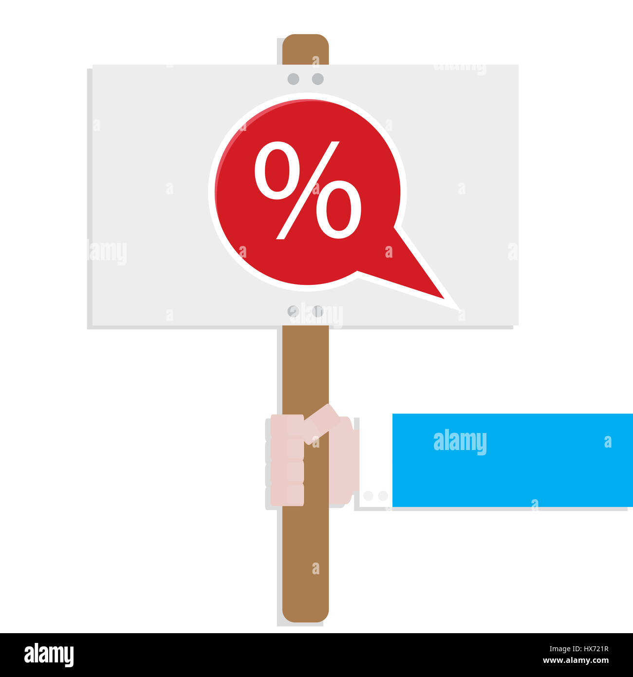 Hand halten Werbung Banner Rabattprozentsatz. Werbung Werbebanner, Konsumismus Ankündigung, Vektor-illustration Stockfoto