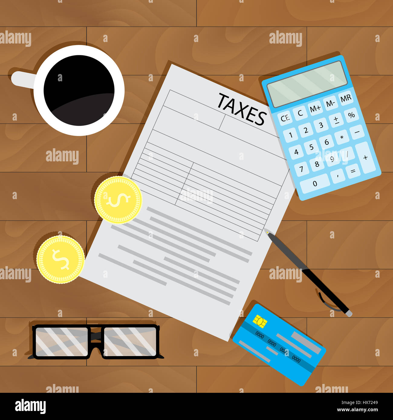 Steuer berechnen Geschäft. Buchhalter und Graf Finanzprozess zu finanzieren, Vektor-illustration Stockfoto