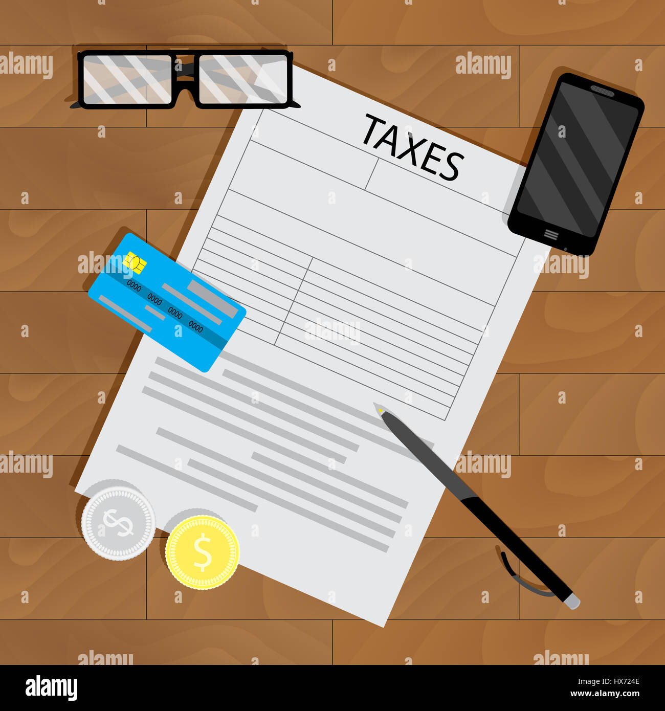 Steuer-Formular-Vektor. Wirtschaftsprüfung und Steuern Regierung, Darstellung der Buchführungsarbeiten Stockfoto