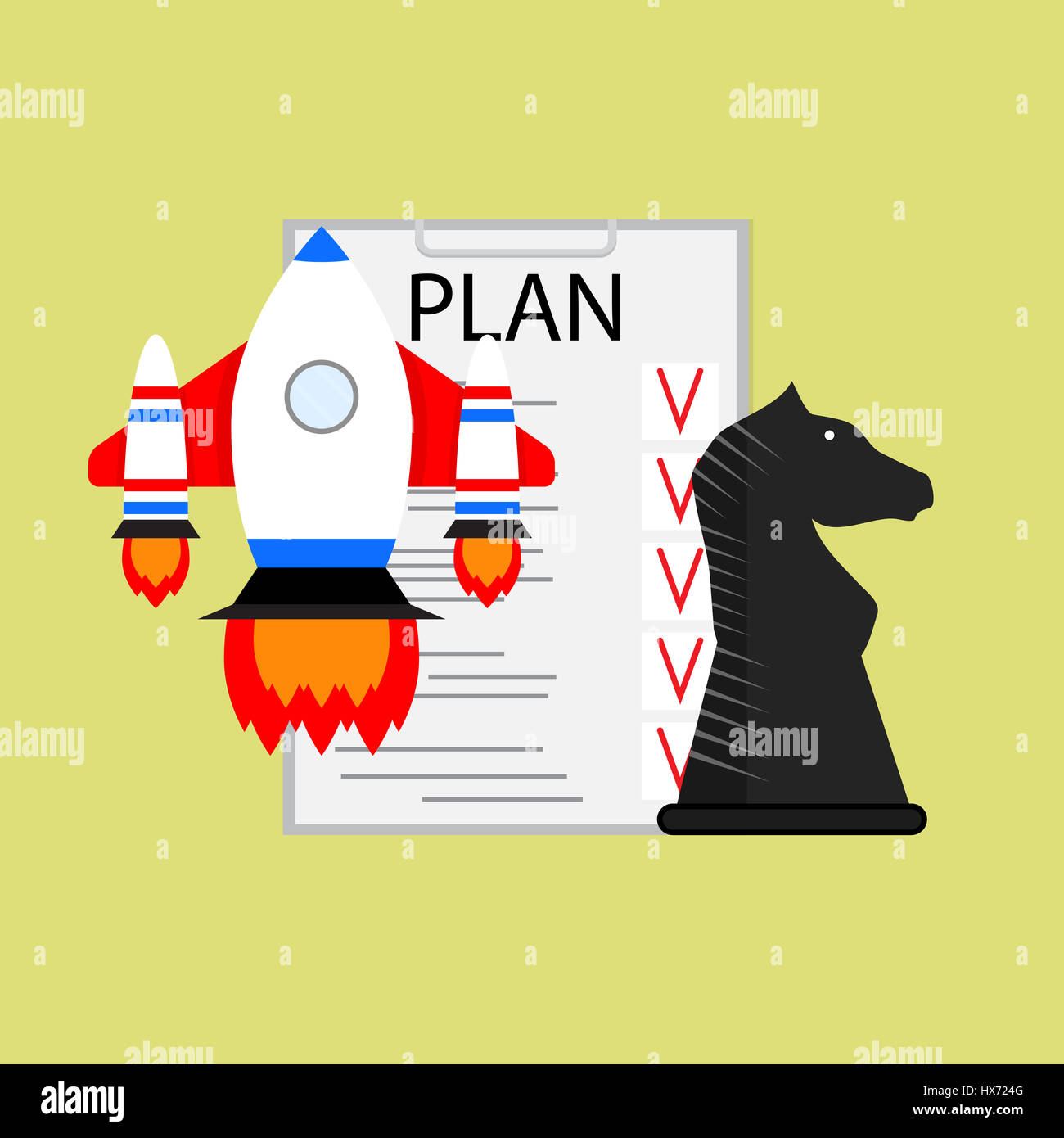 Planen Sie Strategie und Taktik des Ausstoßens Start. Starten Sie Raketen und Organisation Mission, Vektor-illustration Stockfoto