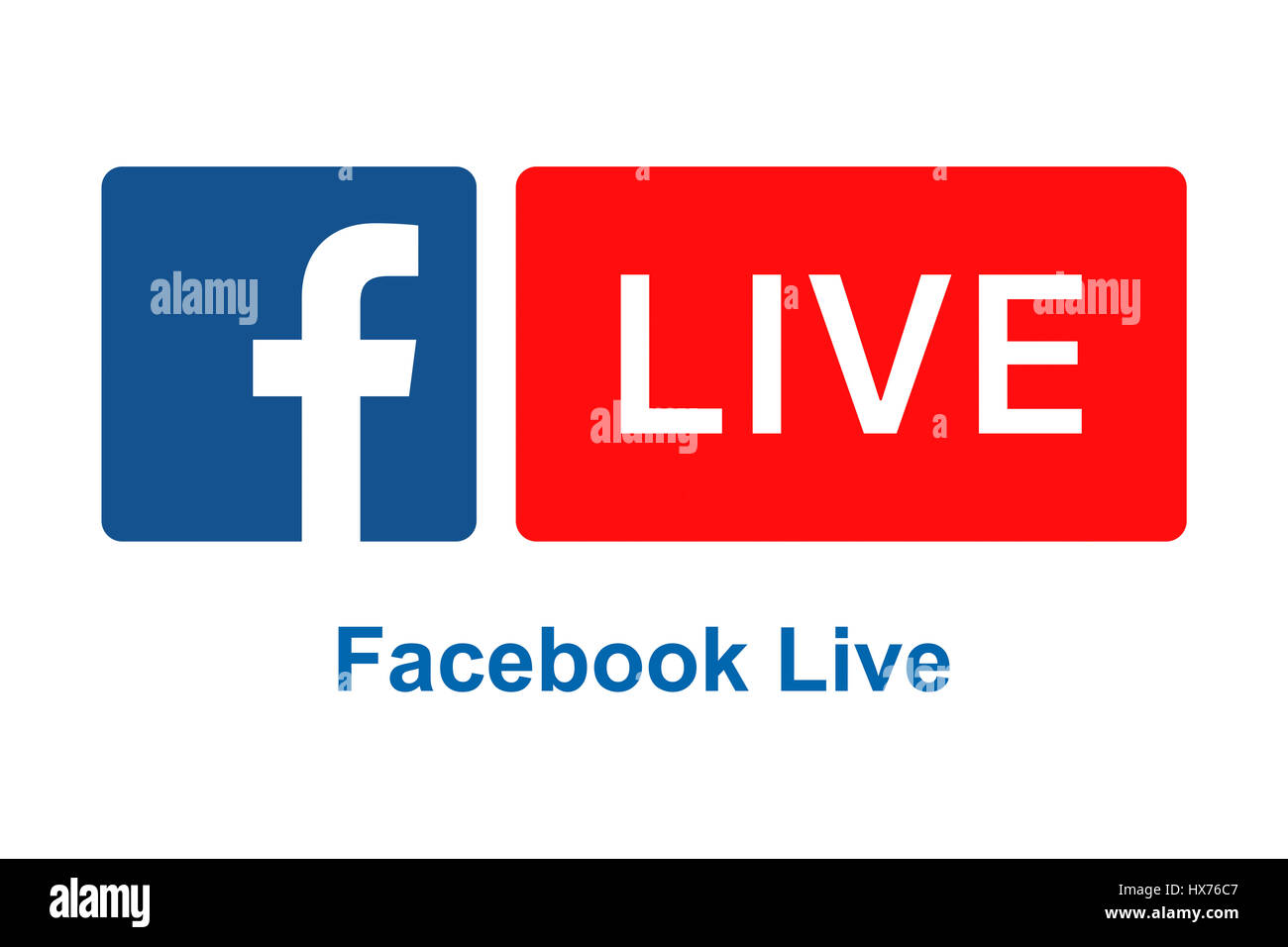 Facebook Live-Logo auf weißem Hintergrund gedruckt auf Papier zu unterzeichnen. Stockfoto
