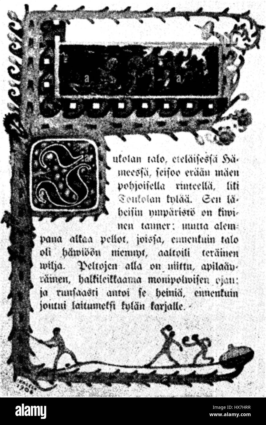Seitsemän veljestä ist ein berühmter finnischer Roman von Aleksis Kivi. Das Artwork oder der Titel bezieht sich wahrscheinlich auf eine Darstellung der sieben Brüder aus dem Roman, die sich auf ihren Charakter und ihre Geschichte konzentrieren. Stockfoto