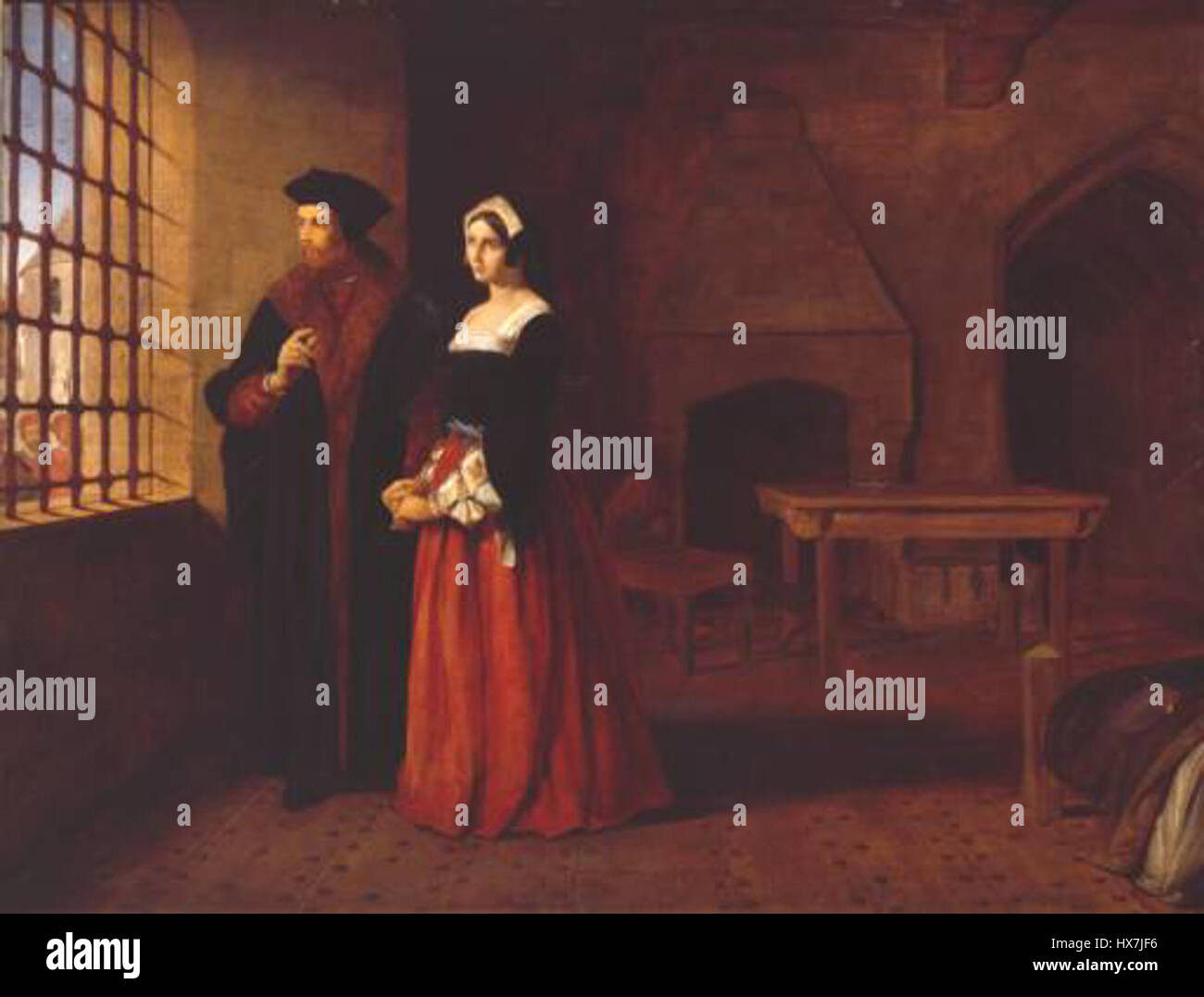 Sir T. More war eine einflussreiche Persönlichkeit in der Renaissance-Philosophie und -Literatur, bekannt für seine sozialtheoretischen Arbeiten, insbesondere sein Buch Utopia. Seine Ideen stellten die sozialen Normen seiner Zeit in Frage und trugen maßgeblich zum frühmodernen Denken bei. Stockfoto