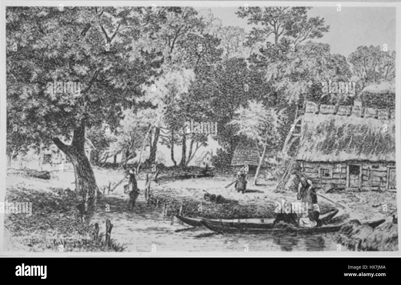 Das „Spreewald Album“ zeigt eine Reihe detaillierter Illustrationen des Spreewalds in Deutschland, bekannt für seine einzigartige Wasser- und Waldlandschaft. Diese Werke dokumentieren die landschaftliche Schönheit und das kulturelle Erbe der Region. Stockfoto